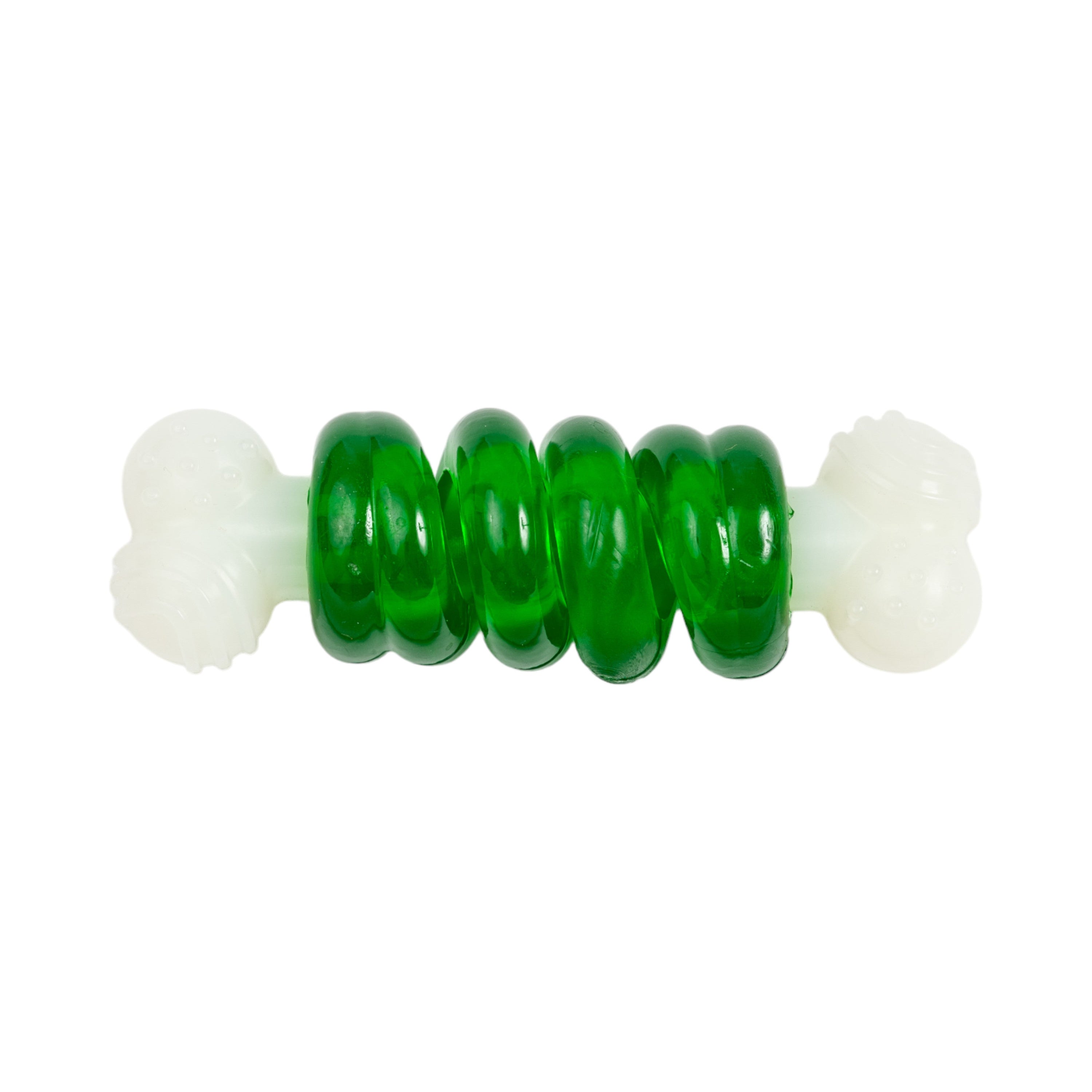 Country Living Bone-a-Treat Dog Chew Toy – Durable Nylon Rubber Chew with Orange Bulged Ball & Green Spiral Ring