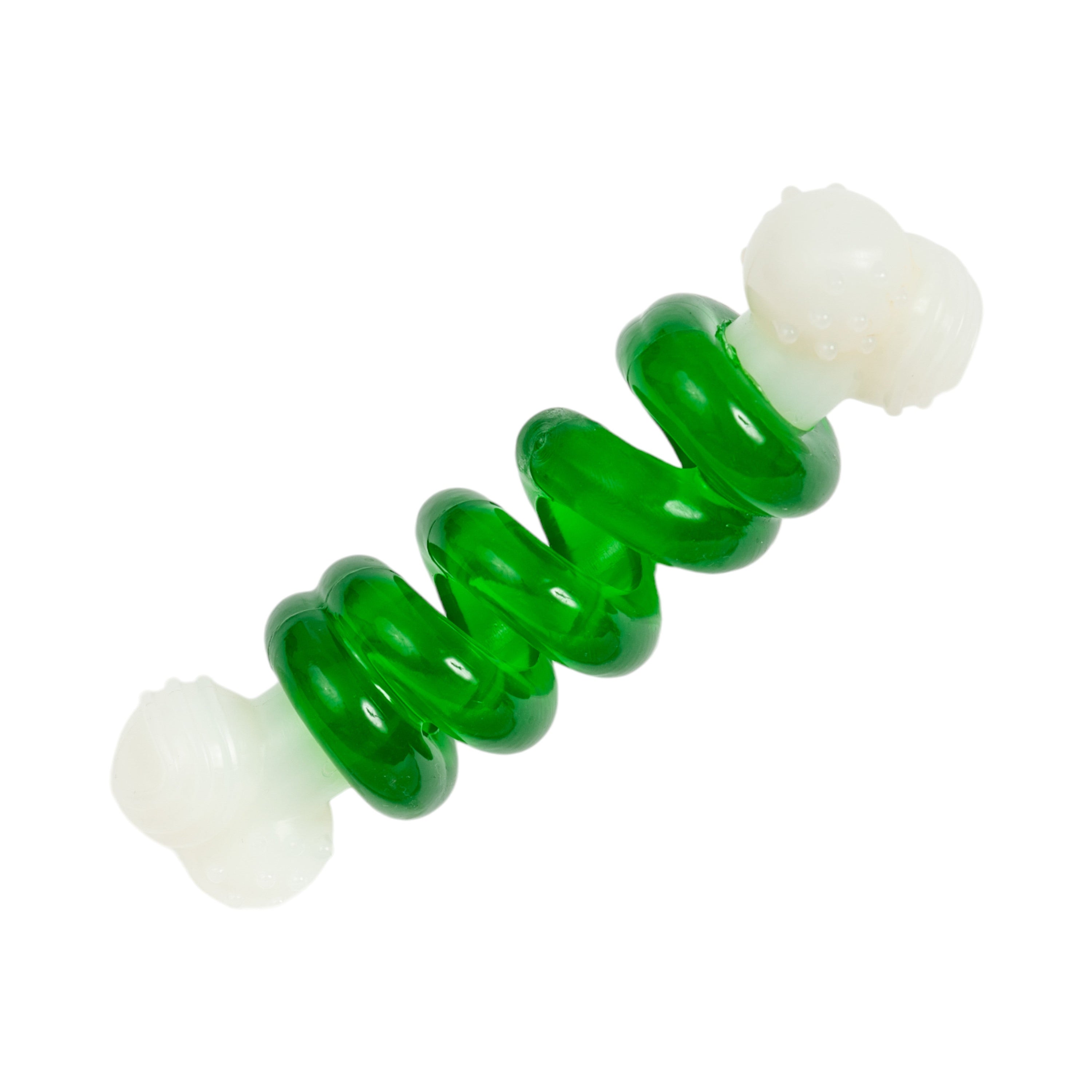 Country Living Bone-a-Treat Dog Chew Toy – Durable Nylon Rubber Chew with Orange Bulged Ball & Green Spiral Ring