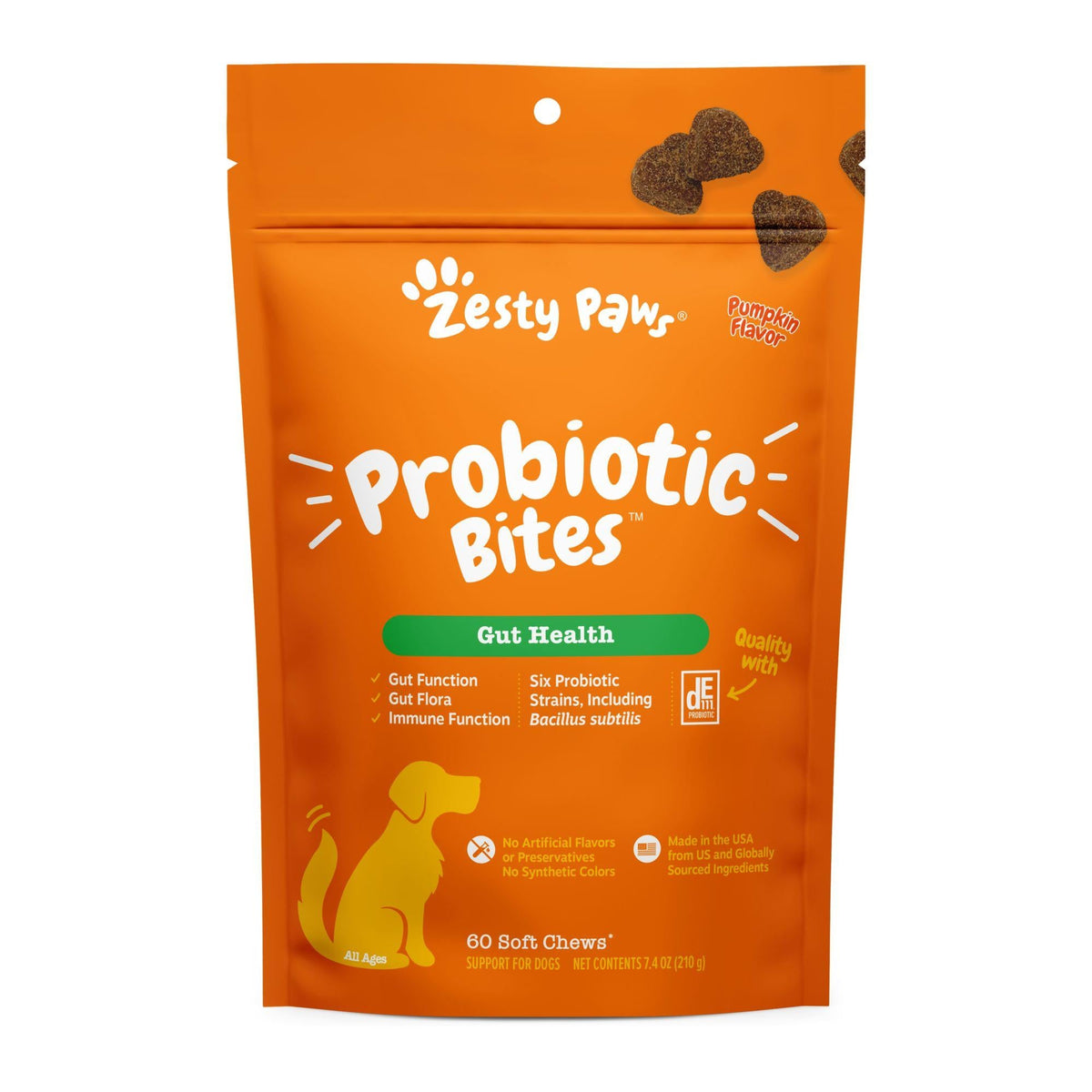 Zesty Paws Probiotic Bites for Dogs – Pumpkin Flavor Digestive Chews, 90 Ct