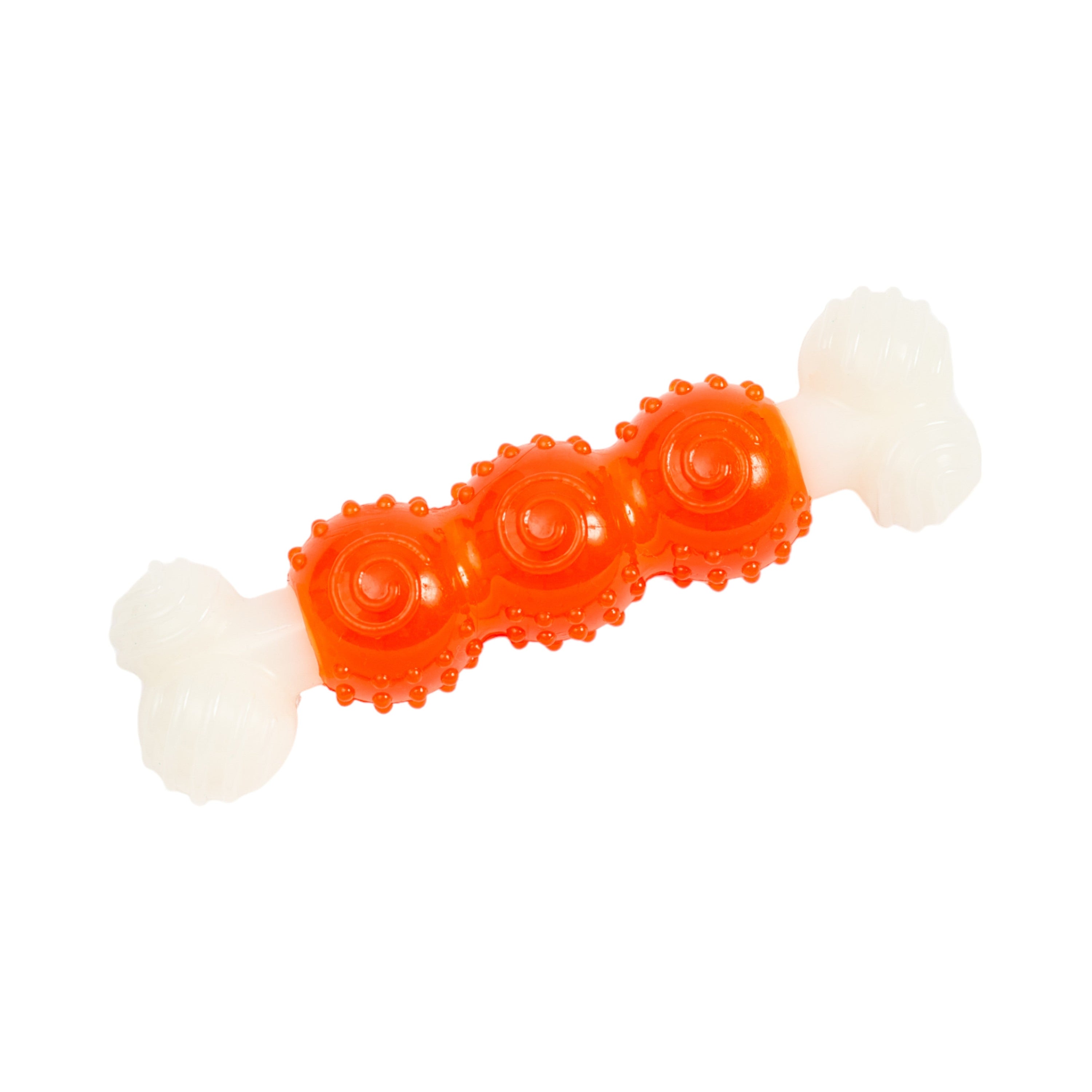 Country Living Bone-a-Treat Dog Chew Toy – Durable Nylon Rubber Chew with Orange Bulged Ball & Green Spiral Ring