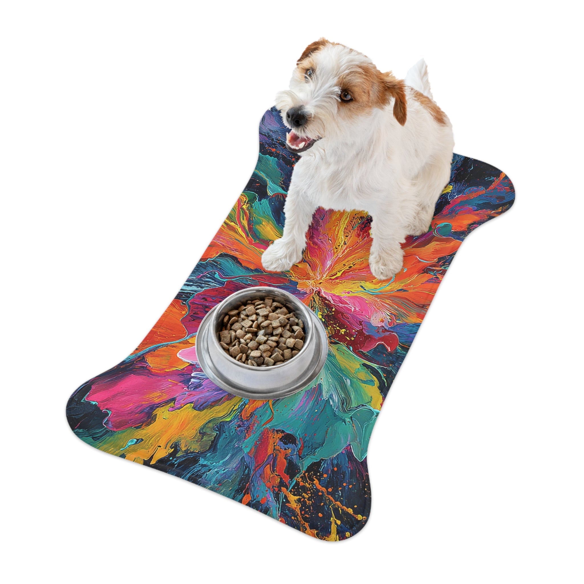 Bespattered Facade Colorful Paint Bloom Pet Feeding Mat – Absorbent Non-Slip Dog & Cat Food Mat