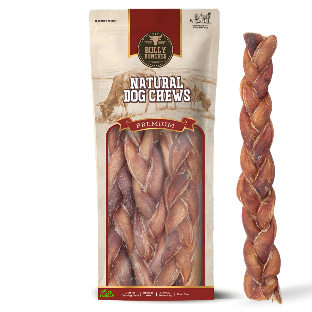 Bully Bunches 12” Jumbo Braided Bully Sticks | All-Natural, 100% Beef, Rawhide-Free Long-Lasting Chews for Large Dogs