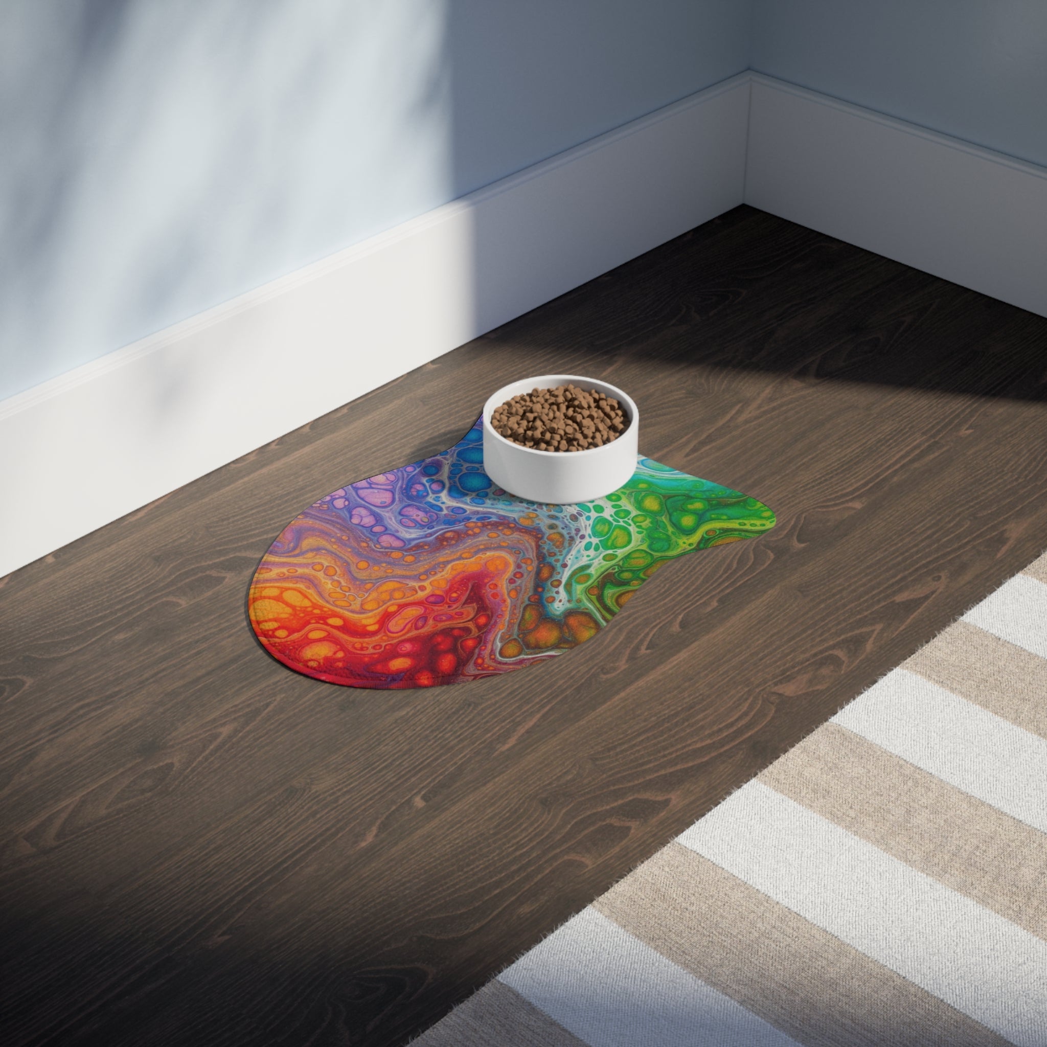 Bespattered Facade Colorful Flow Pet Feeding Mat – Absorbent Non-Slip Dog & Cat Food Mat
