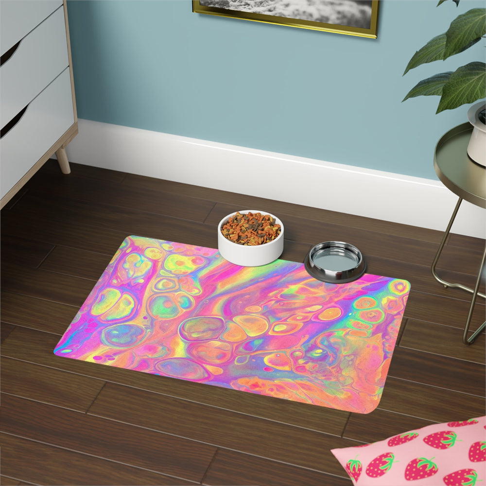 Bespattered Facade Rainbow Sherbet Pet Food Mat – Non-Slip Dog & Cat Feeding Mat, 12" x 18"