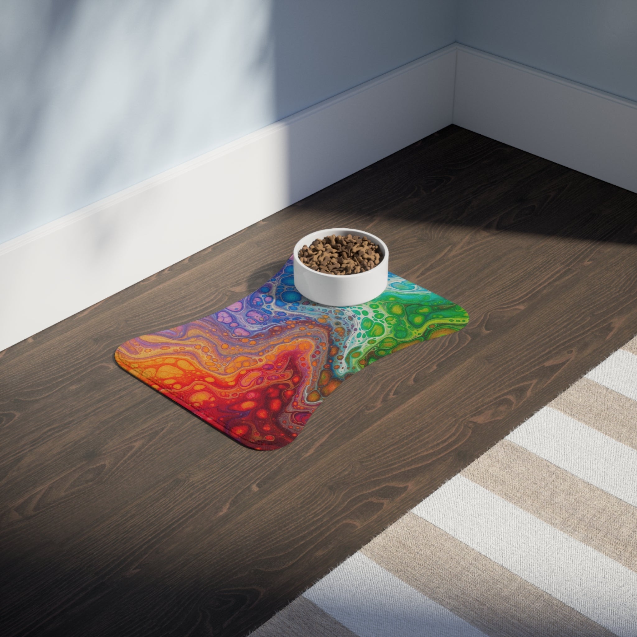 Bespattered Facade Colorful Flow Pet Feeding Mat – Absorbent Non-Slip Dog & Cat Food Mat