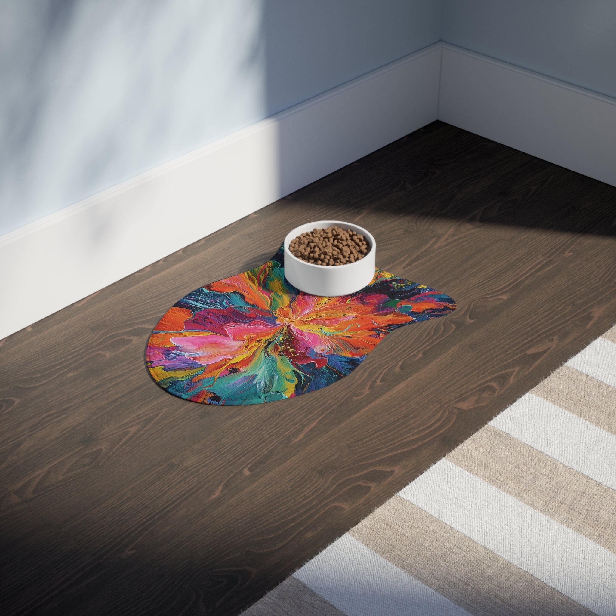 Bespattered Facade Colorful Paint Bloom Pet Feeding Mat – Absorbent Non-Slip Dog & Cat Food Mat