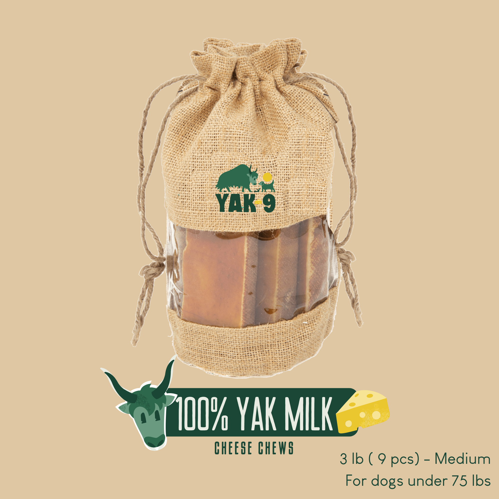 Yak9 Himalayan 100% Yak Cheese Dog Chews – Long-Lasting Natural Chews for Dental Health