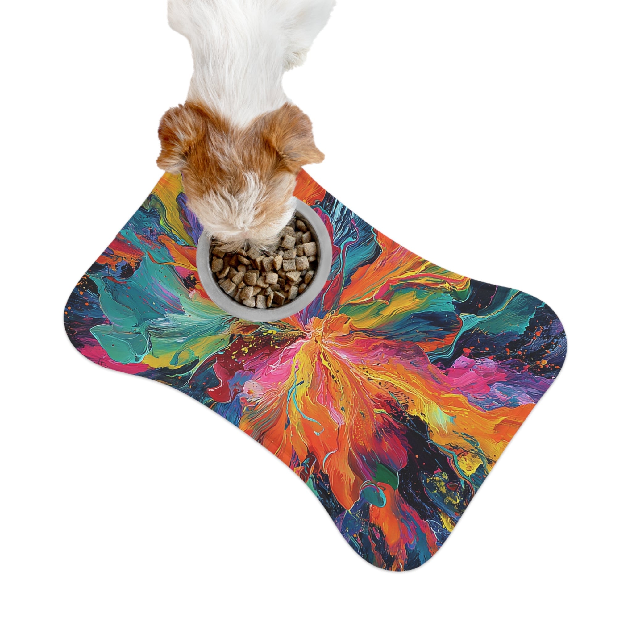 Bespattered Facade Colorful Paint Bloom Pet Feeding Mat – Absorbent Non-Slip Dog & Cat Food Mat