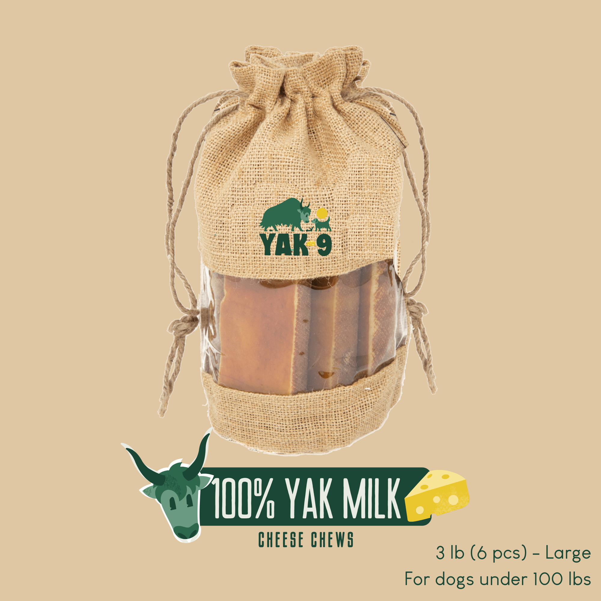 Yak9 Himalayan 100% Yak Cheese Dog Chews – Long-Lasting Natural Chews for Dental Health
