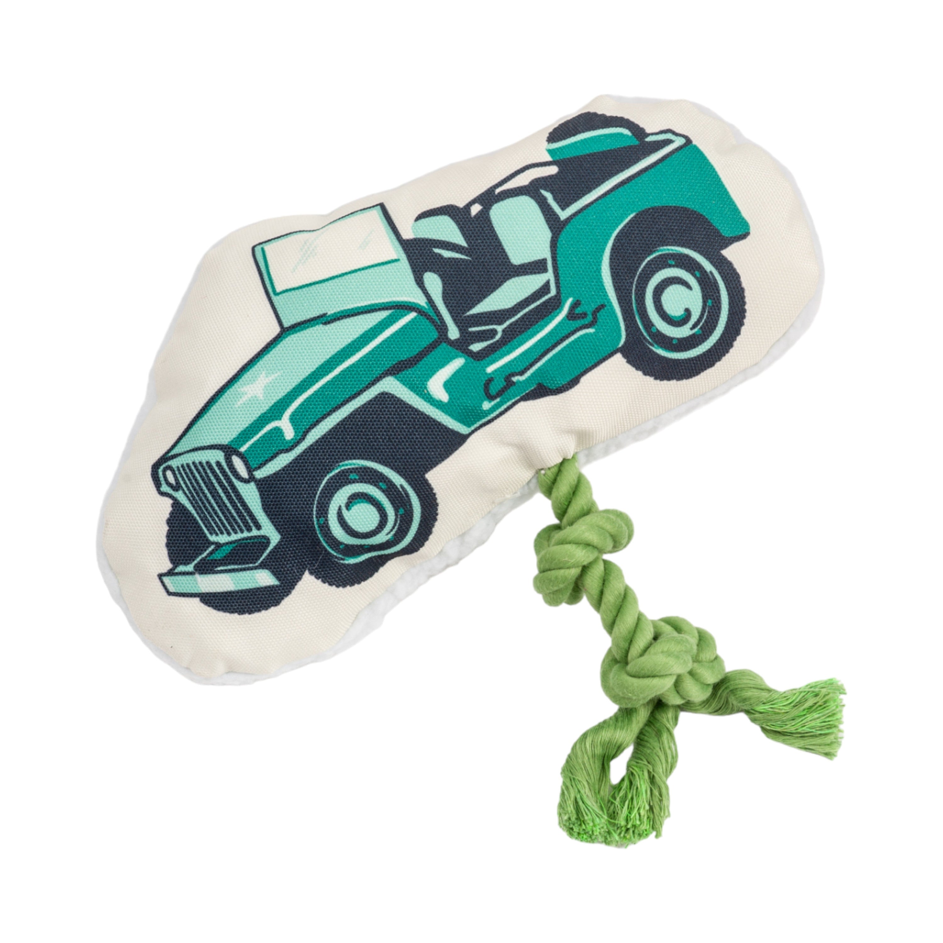 Country Living Retro Army Jeep Dog Toy – Plush Jeep with Squeaker, Crinkle Paper & Tug Rope
