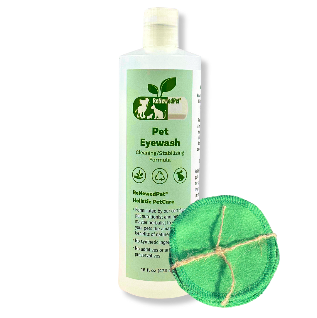 ReNewedPet® Natural Pet Eyewash with Reusable Cotton Pads – Organic Daily Eye Cleaner for Dogs & Cats