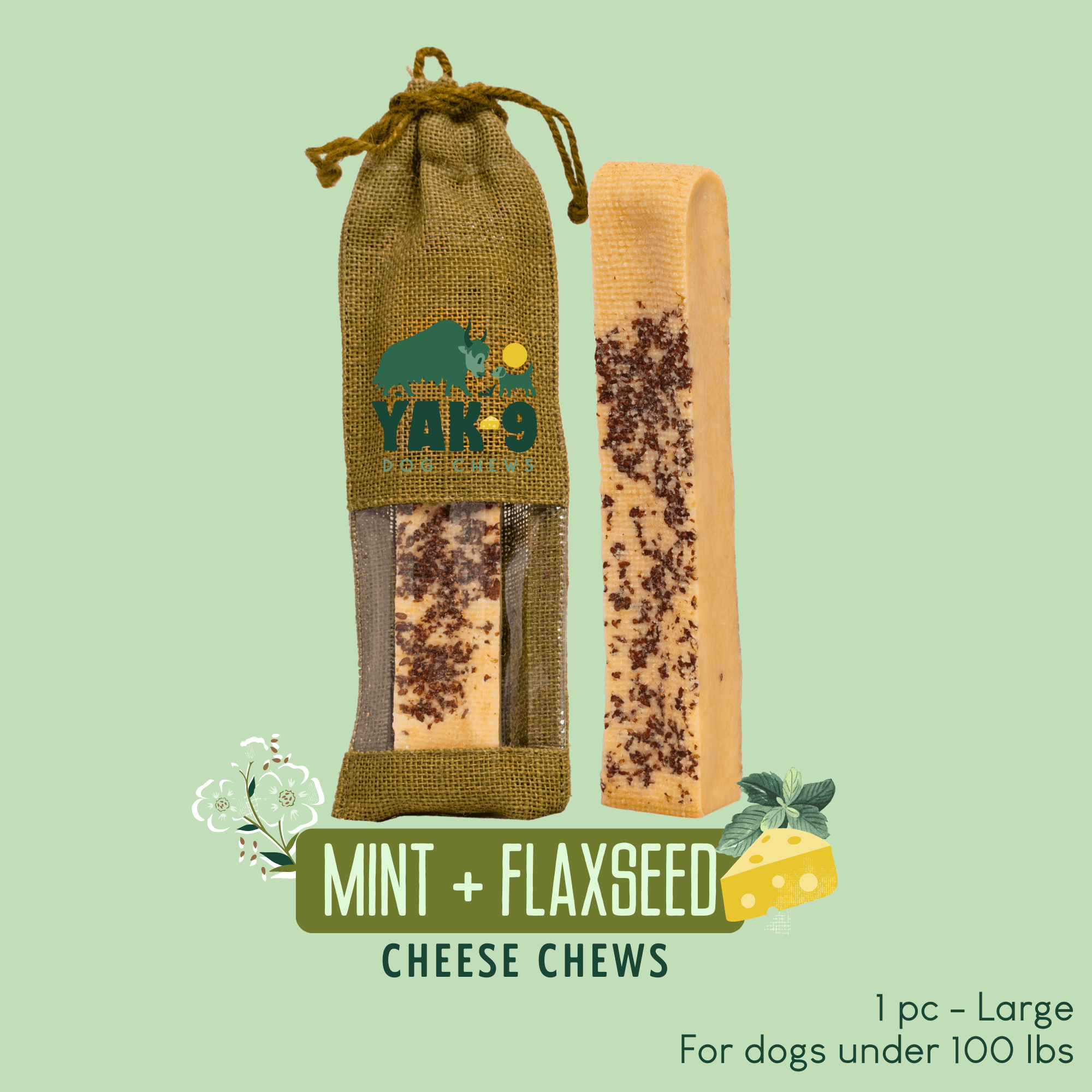 Yak9 Flaxseed & Mint Yak Cheese Dog Chews – Long-Lasting Natural Chews for Digestion & Fresh Breath