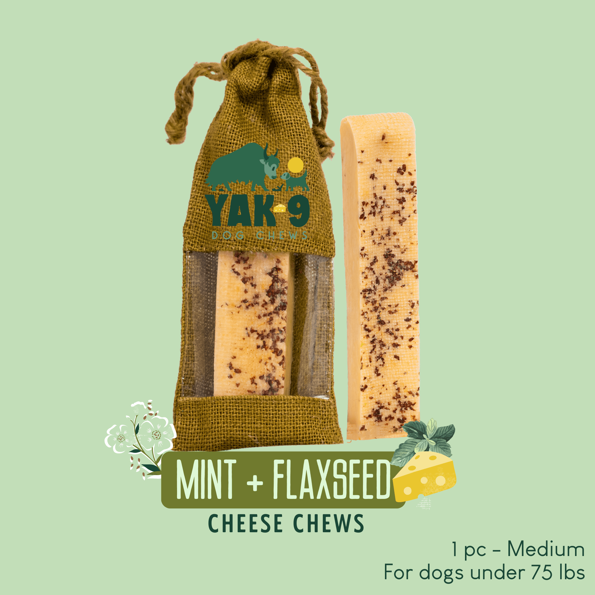 Yak9 Flaxseed & Mint Yak Cheese Dog Chews – Long-Lasting Natural Chews for Digestion & Fresh Breath