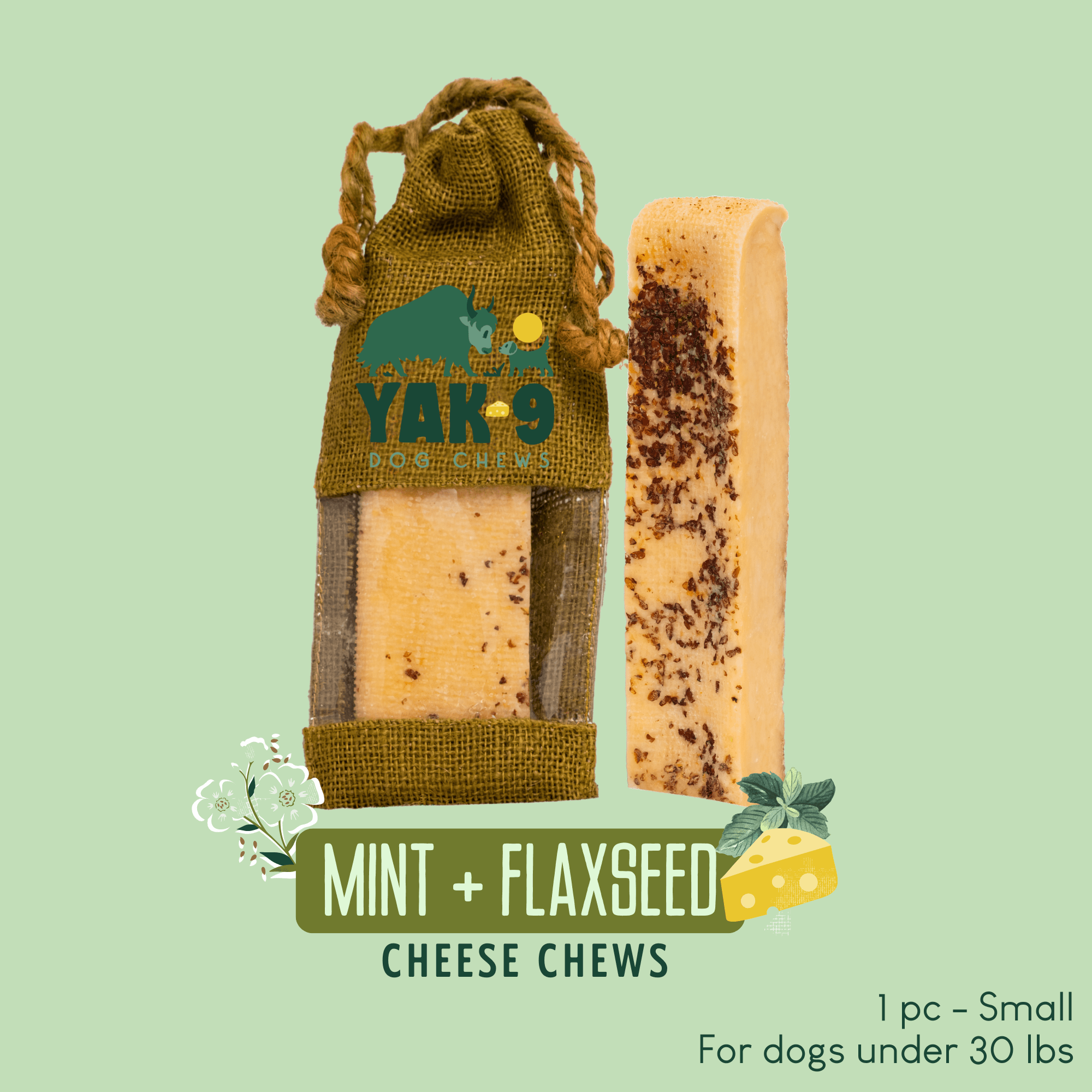 Yak9 Flaxseed & Mint Yak Cheese Dog Chews – Long-Lasting Natural Chews for Digestion & Fresh Breath