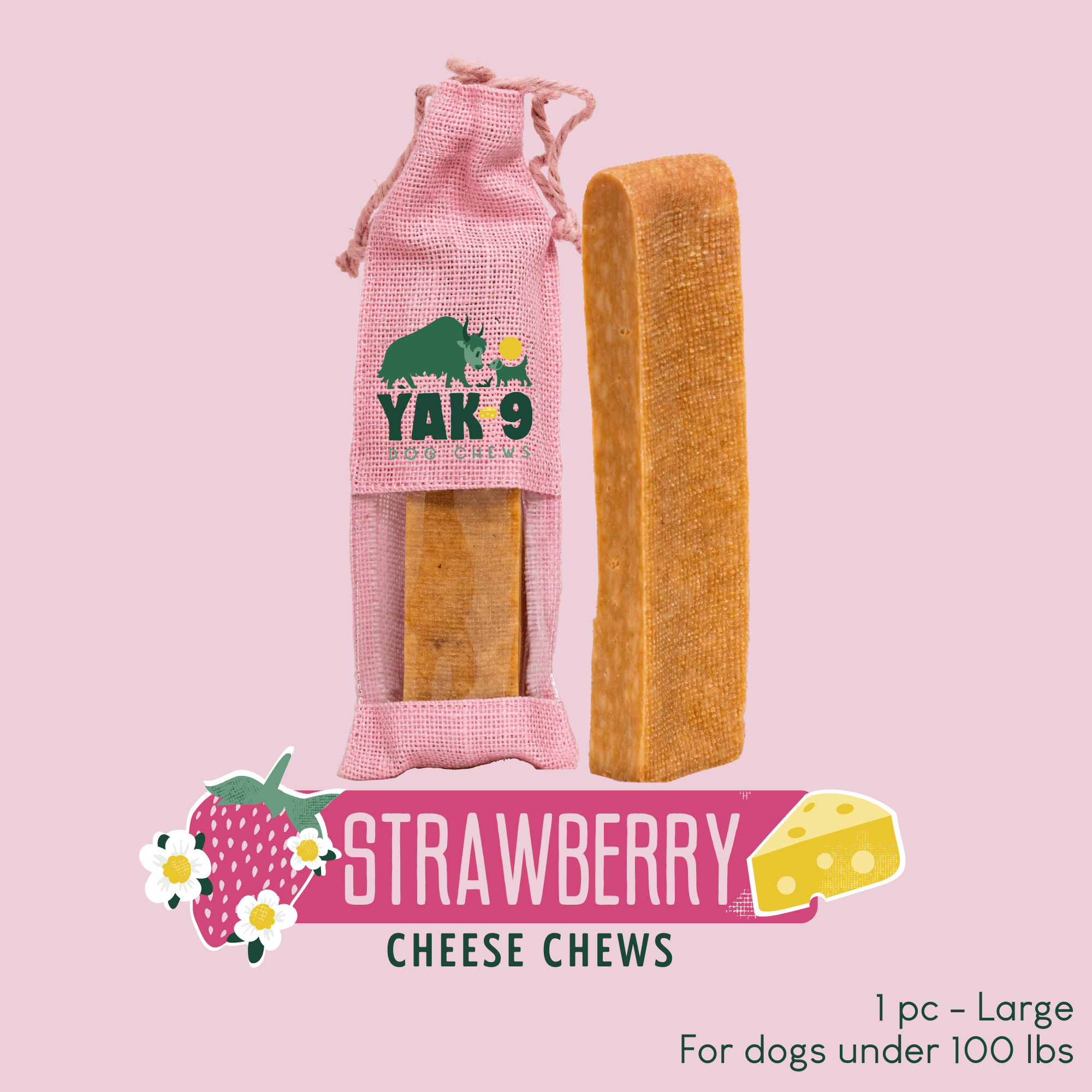 Yak9 Strawberry Yak Cheese Dog Chews – Long-Lasting Natural Chews for Immune & Skin Health