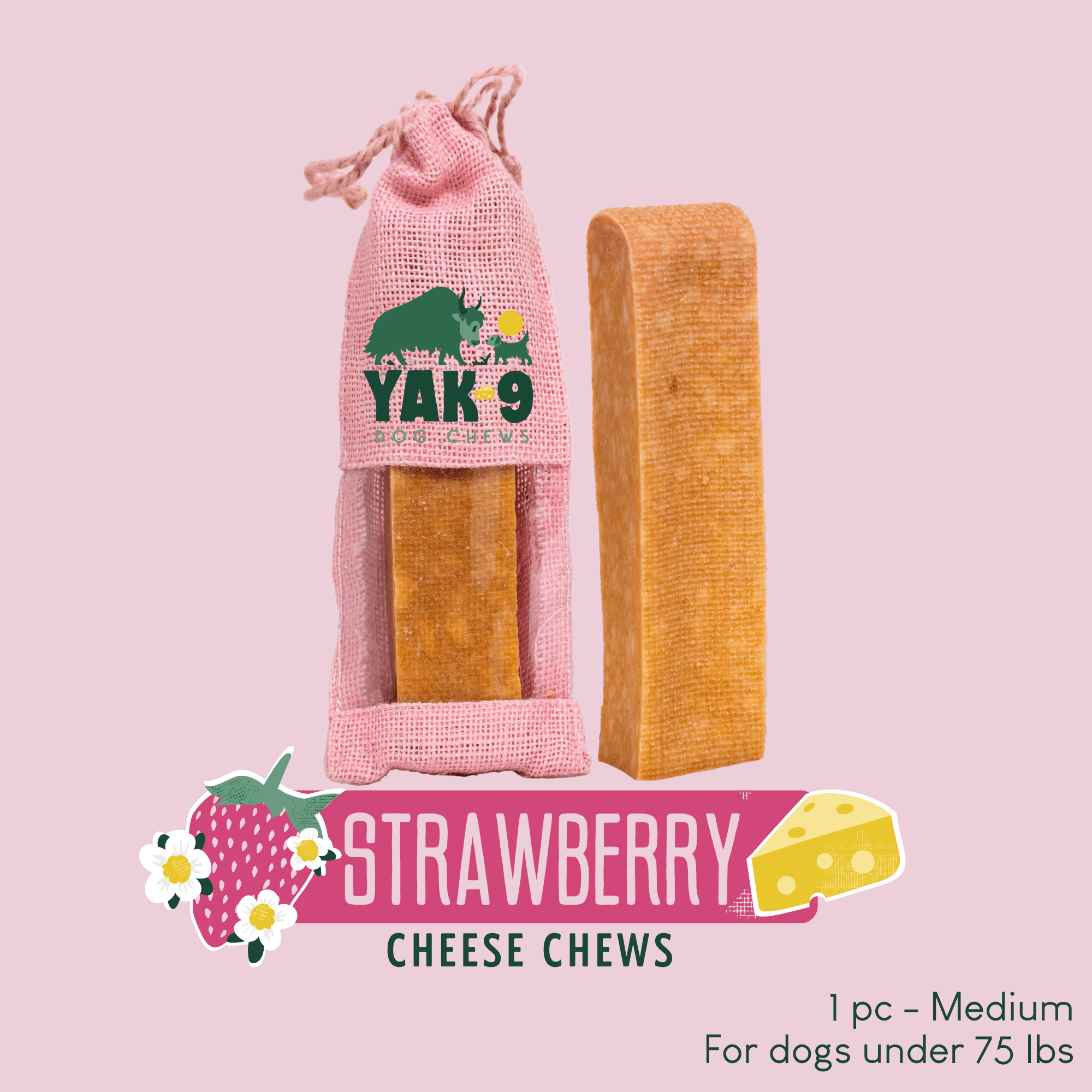 Yak9 Strawberry Yak Cheese Dog Chews – Long-Lasting Natural Chews for Immune & Skin Health