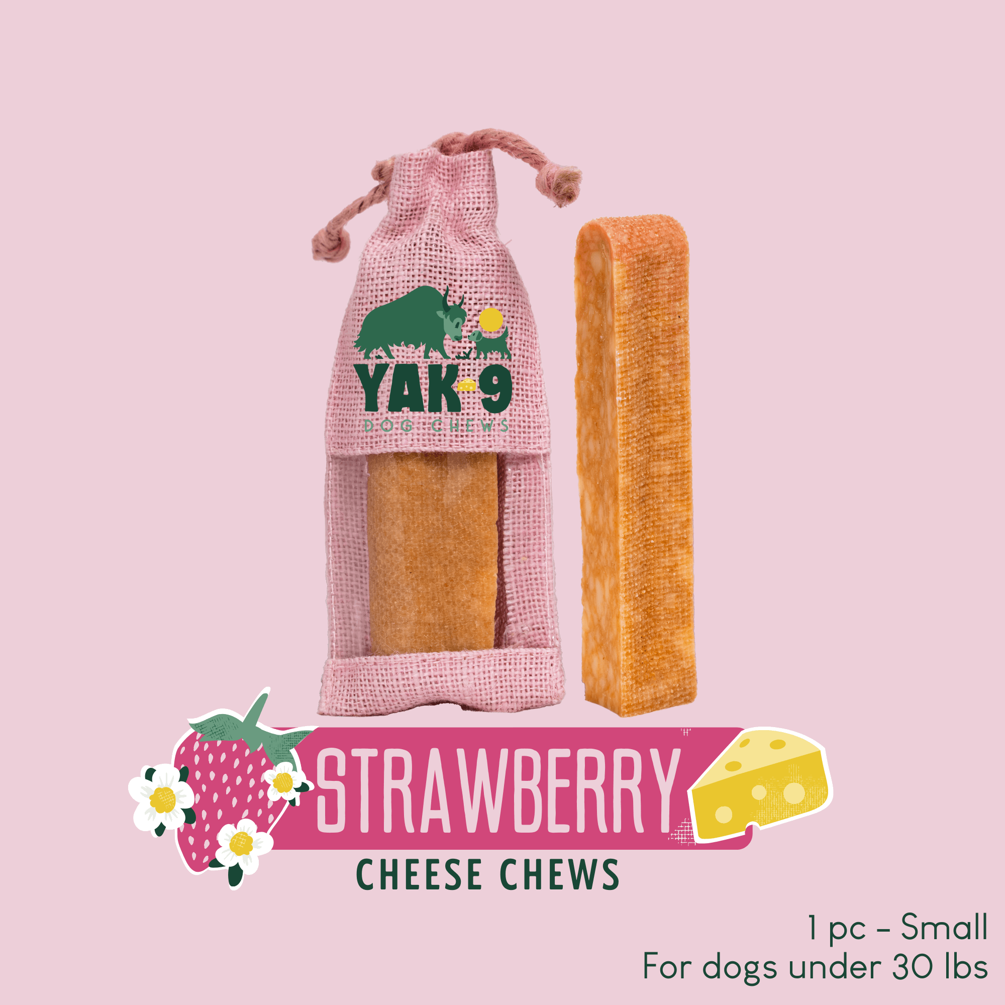 Yak9 Strawberry Yak Cheese Dog Chews – Long-Lasting Natural Chews for Immune & Skin Health