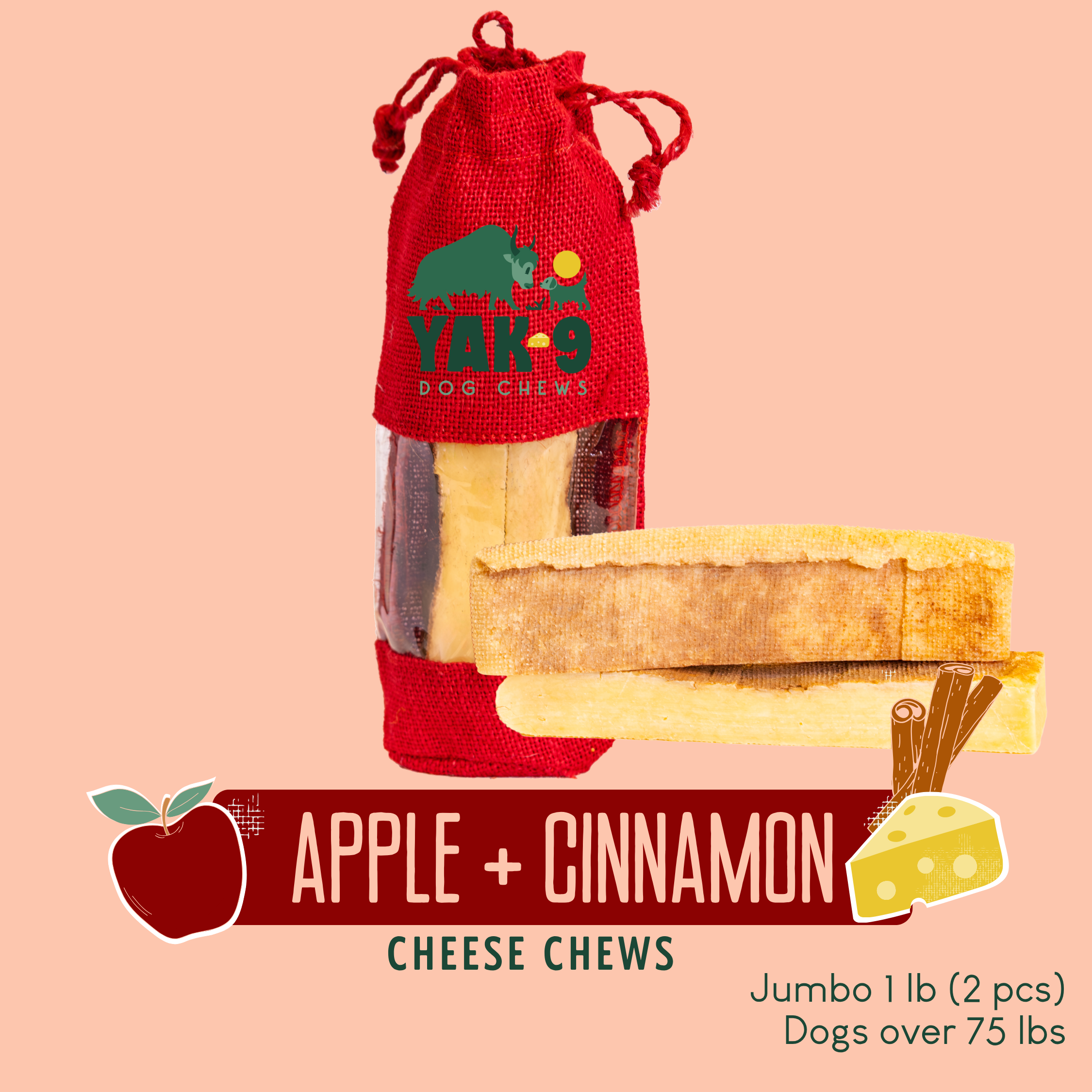 Yak9 Chew Apple Cinnamon Yak Cheese Dog Chews – Long-Lasting Natural Dental Chews