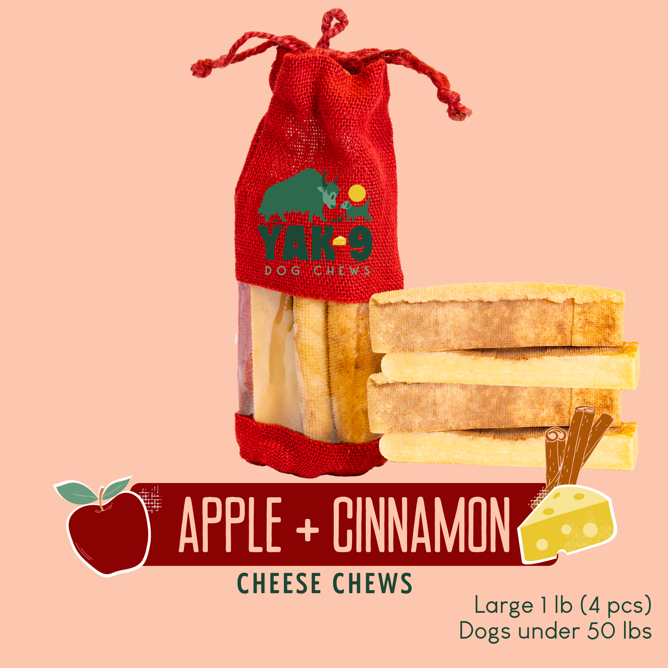 Yak9 Chew Apple Cinnamon Yak Cheese Dog Chews – Long-Lasting Natural Dental Chews