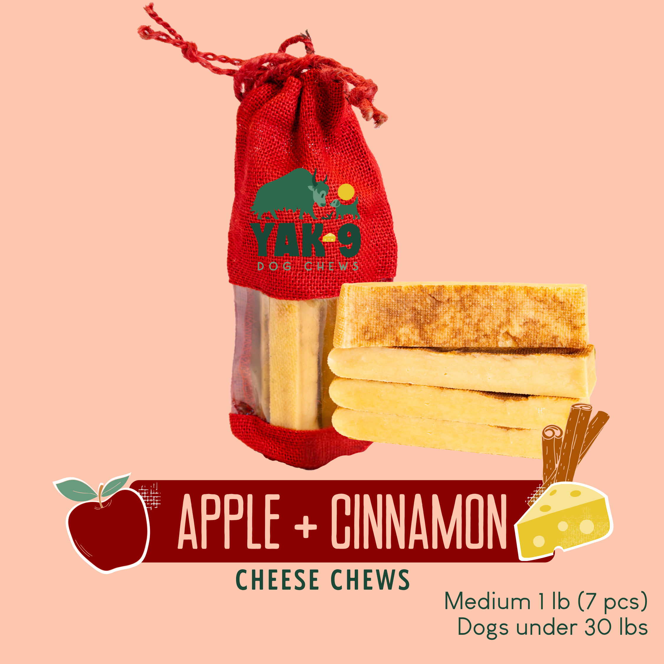 Yak9 Chew Apple Cinnamon Yak Cheese Dog Chews – Long-Lasting Natural Dental Chews