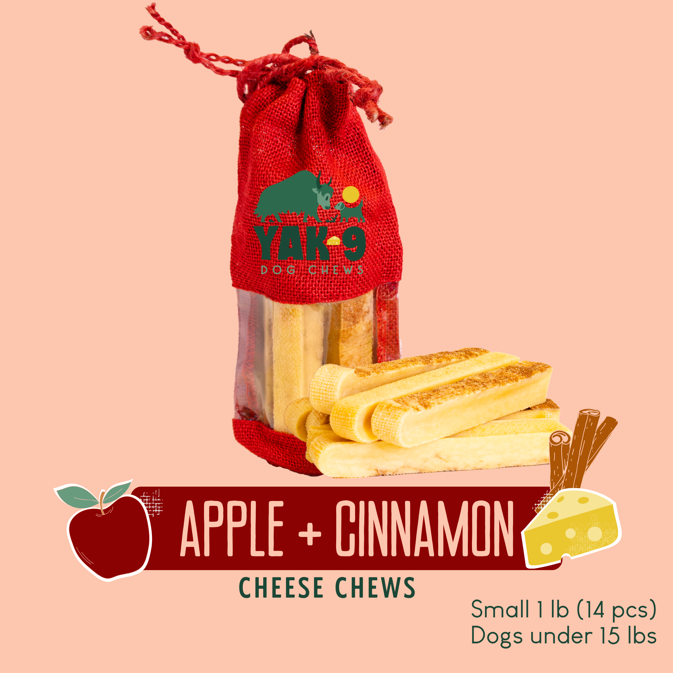 Yak9 Chew Apple Cinnamon Yak Cheese Dog Chews – Long-Lasting Natural Dental Chews