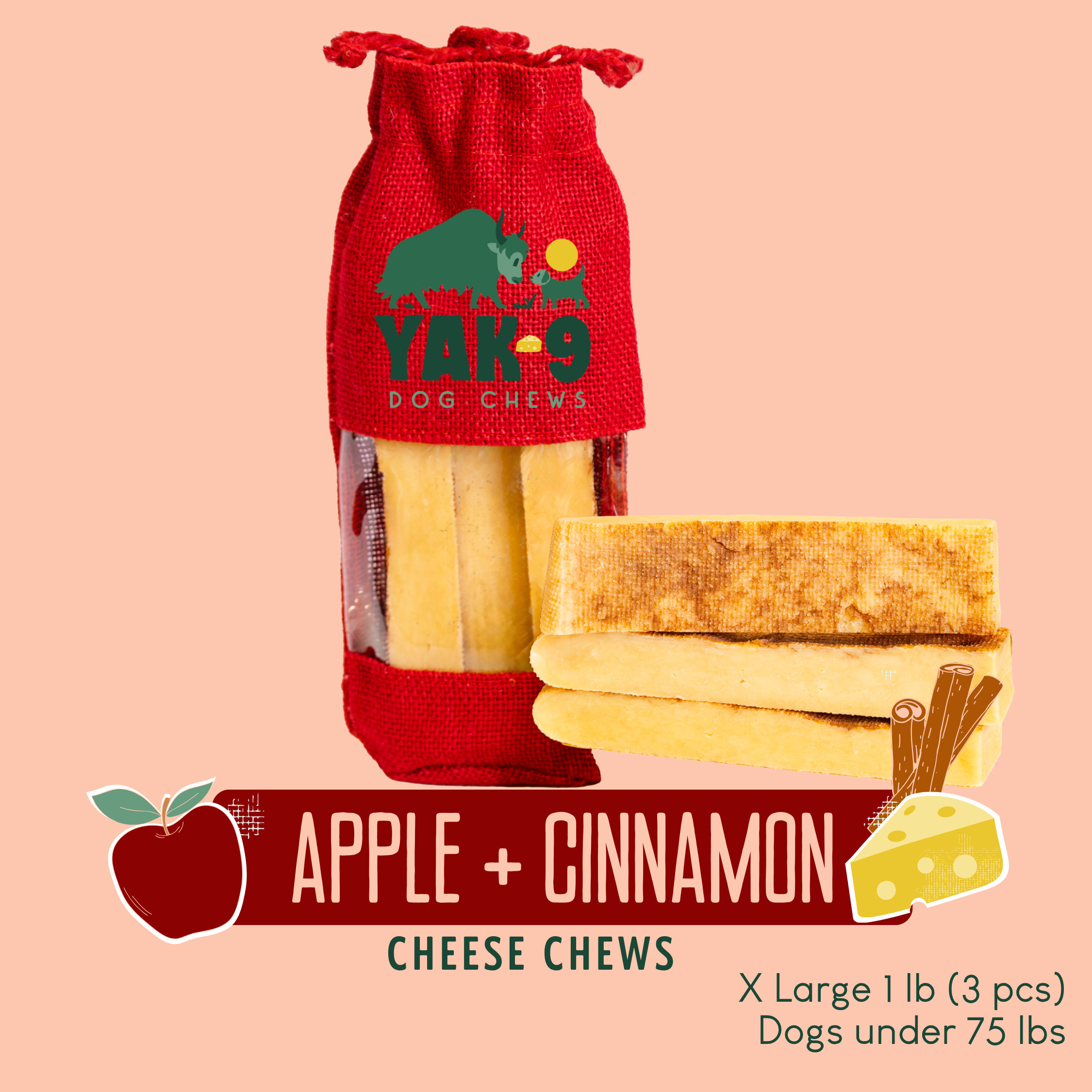 Yak9 Chew Apple Cinnamon Yak Cheese Dog Chews – Long-Lasting Natural Dental Chews