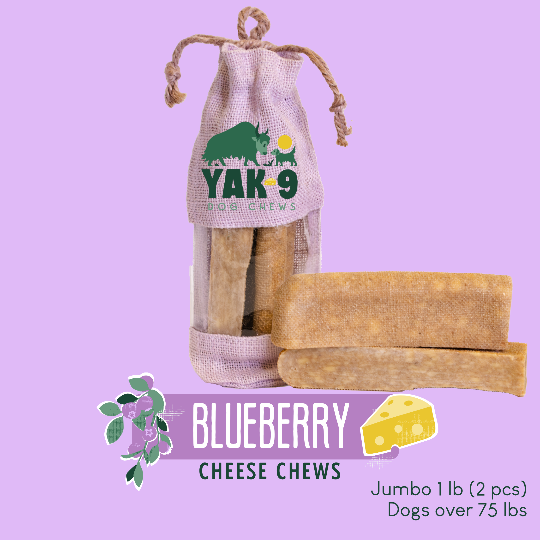 Yak9 Blueberry Yak Cheese Chews for Dogs – Long-Lasting Natural Dental Dog Chew