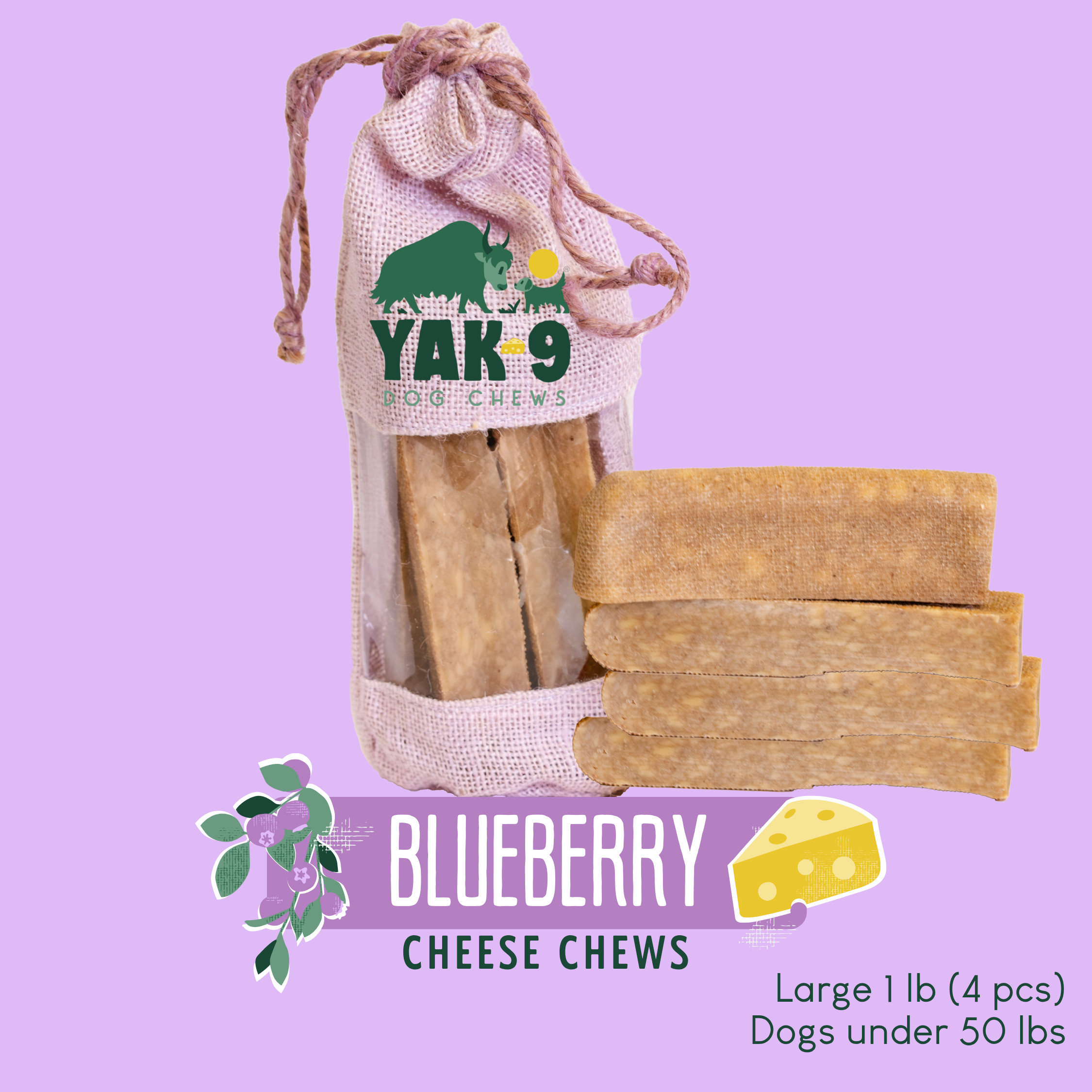Yak9 Blueberry Yak Cheese Chews for Dogs – Long-Lasting Natural Dental Dog Chew
