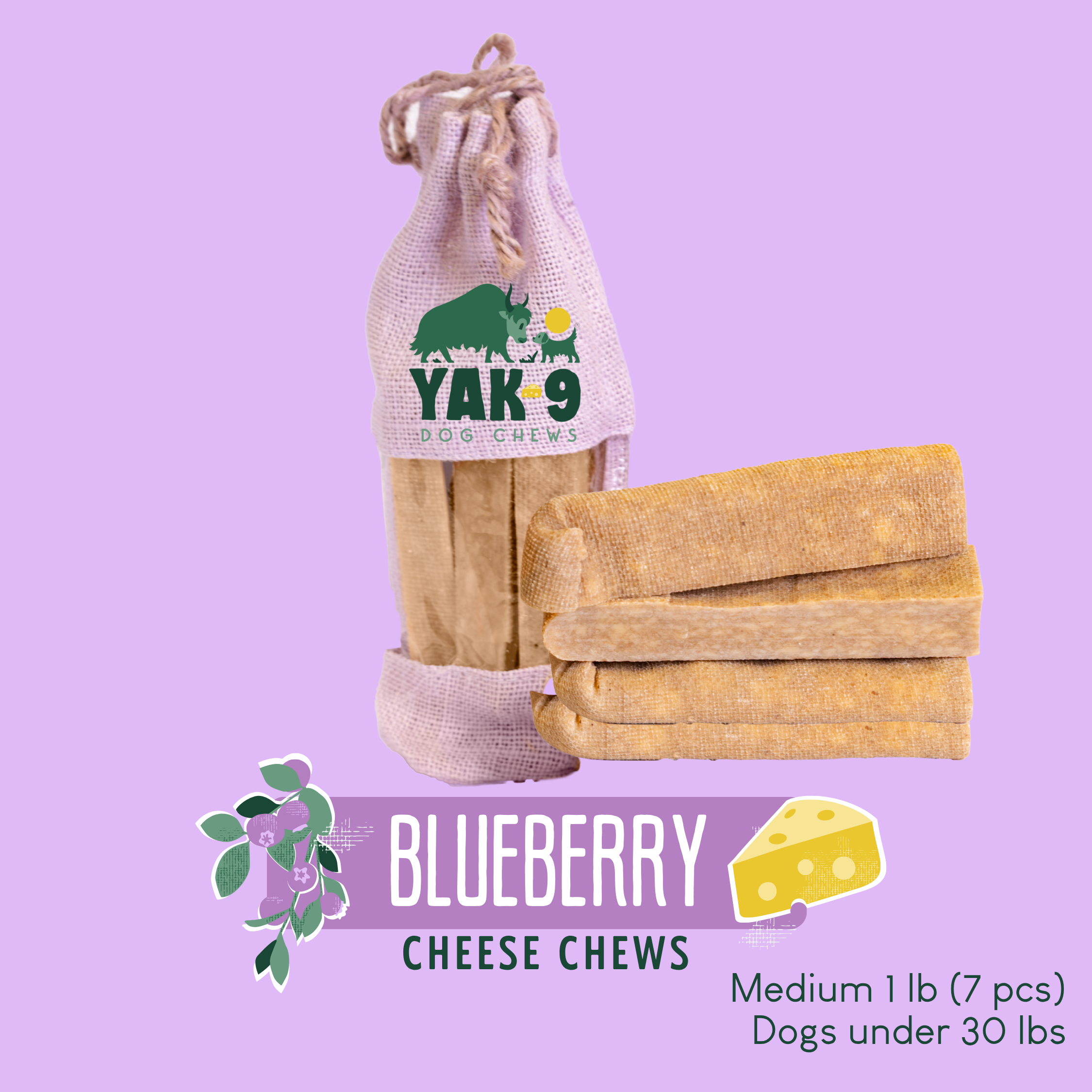 Yak9 Blueberry Yak Cheese Chews for Dogs – Long-Lasting Natural Dental Dog Chew