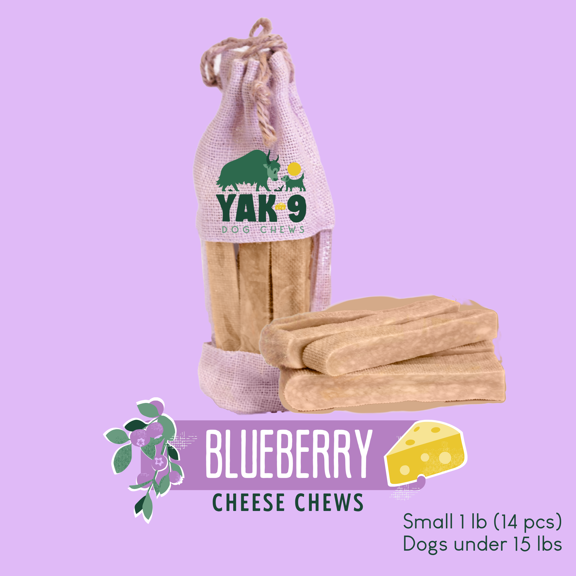 Yak9 Blueberry Yak Cheese Chews for Dogs – Long-Lasting Natural Dental Dog Chew