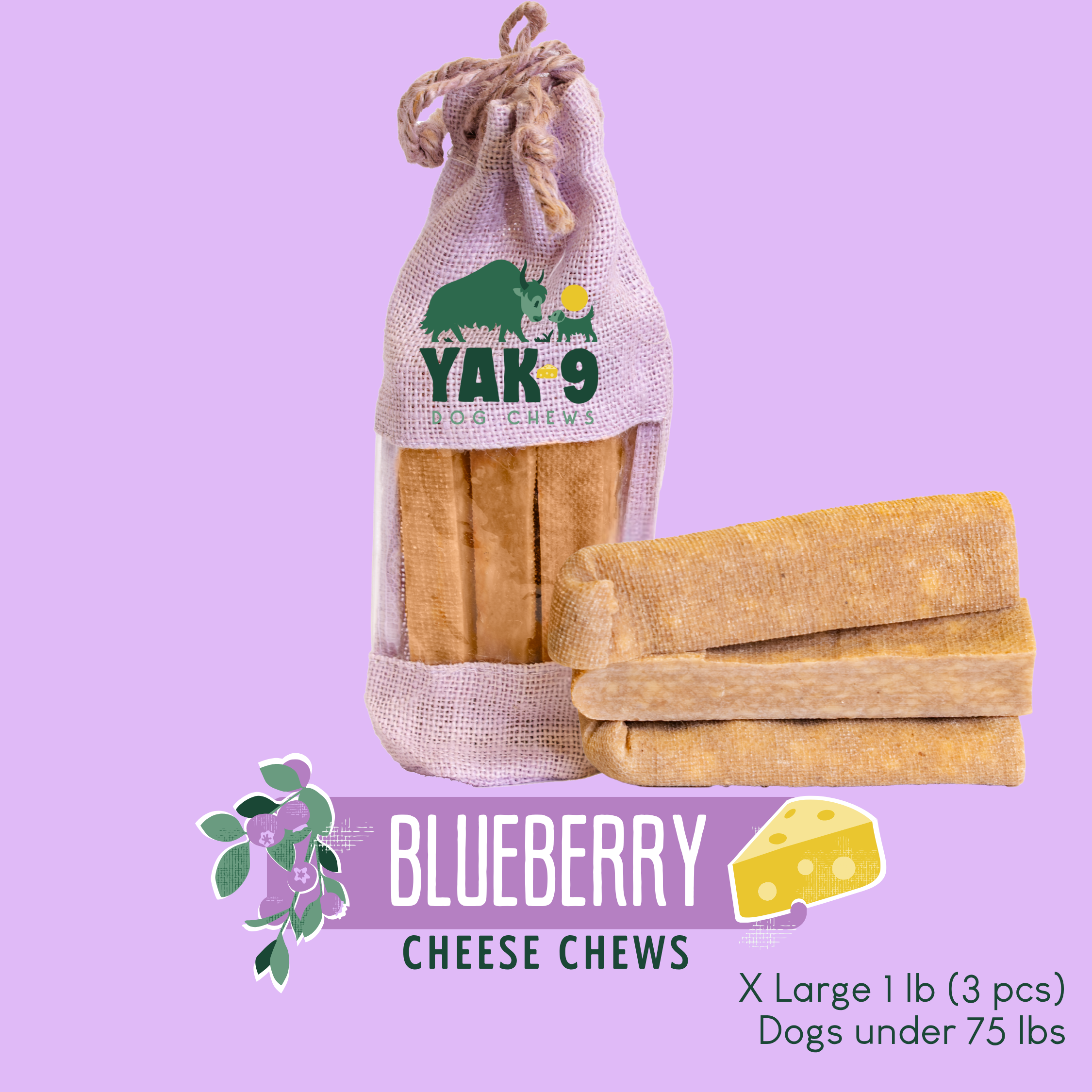 Yak9 Blueberry Yak Cheese Chews for Dogs – Long-Lasting Natural Dental Dog Chew
