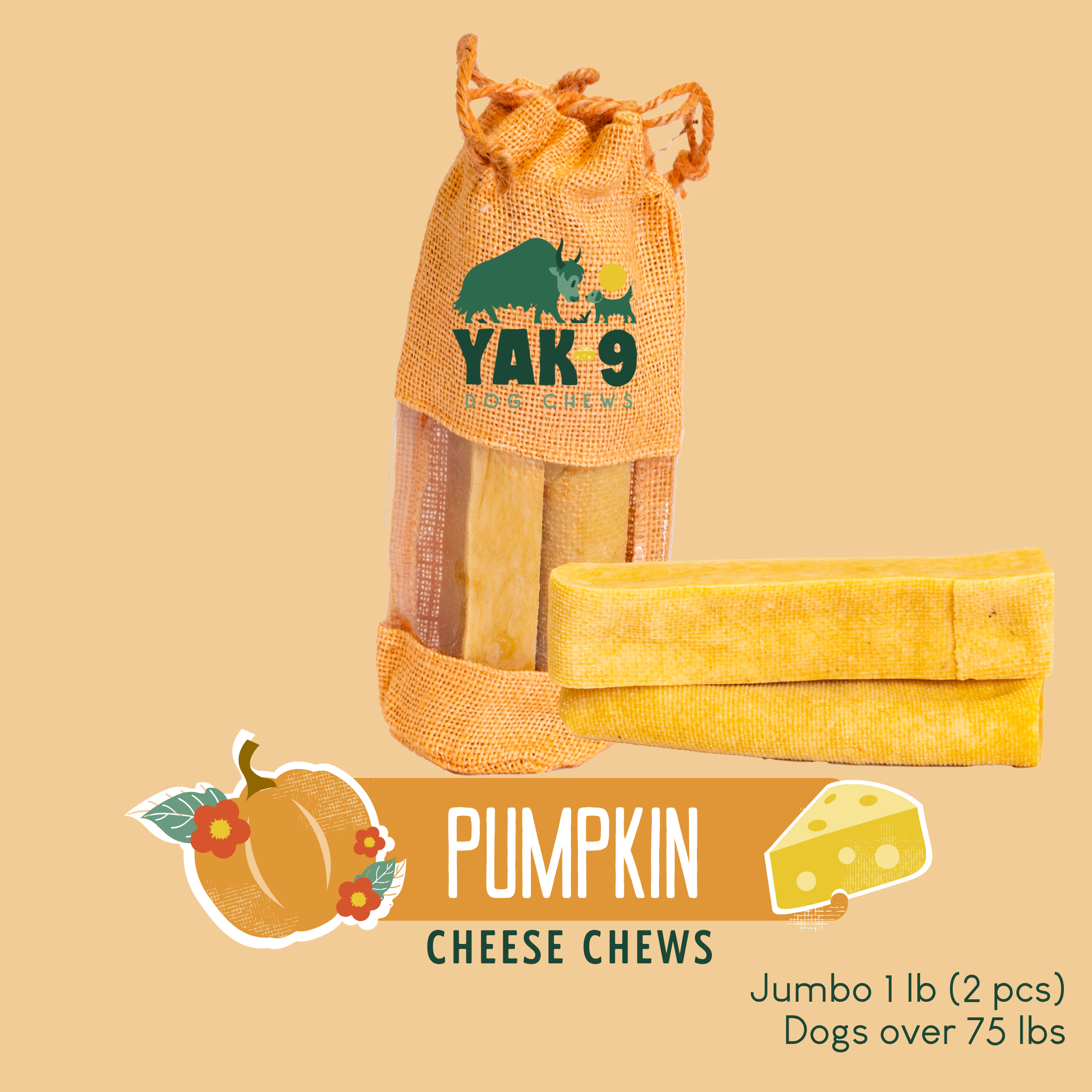 Yak9 Pumpkin Yay Yak Cheese Dog Chew – Long-Lasting Himalayan Yak Milk Chew with Organic Pumpkin