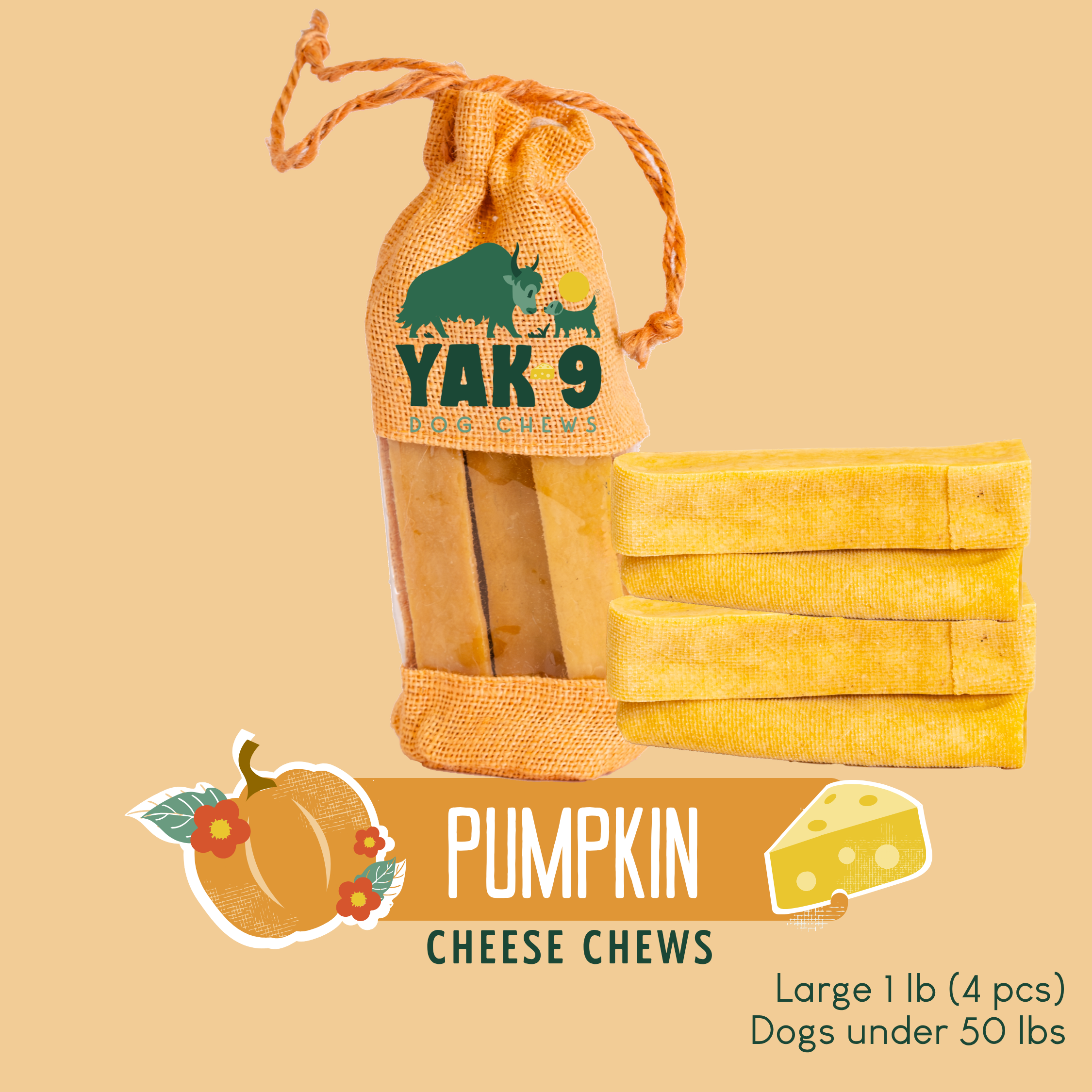 Yak9 Pumpkin Yay Yak Cheese Dog Chew – Long-Lasting Himalayan Yak Milk Chew with Organic Pumpkin