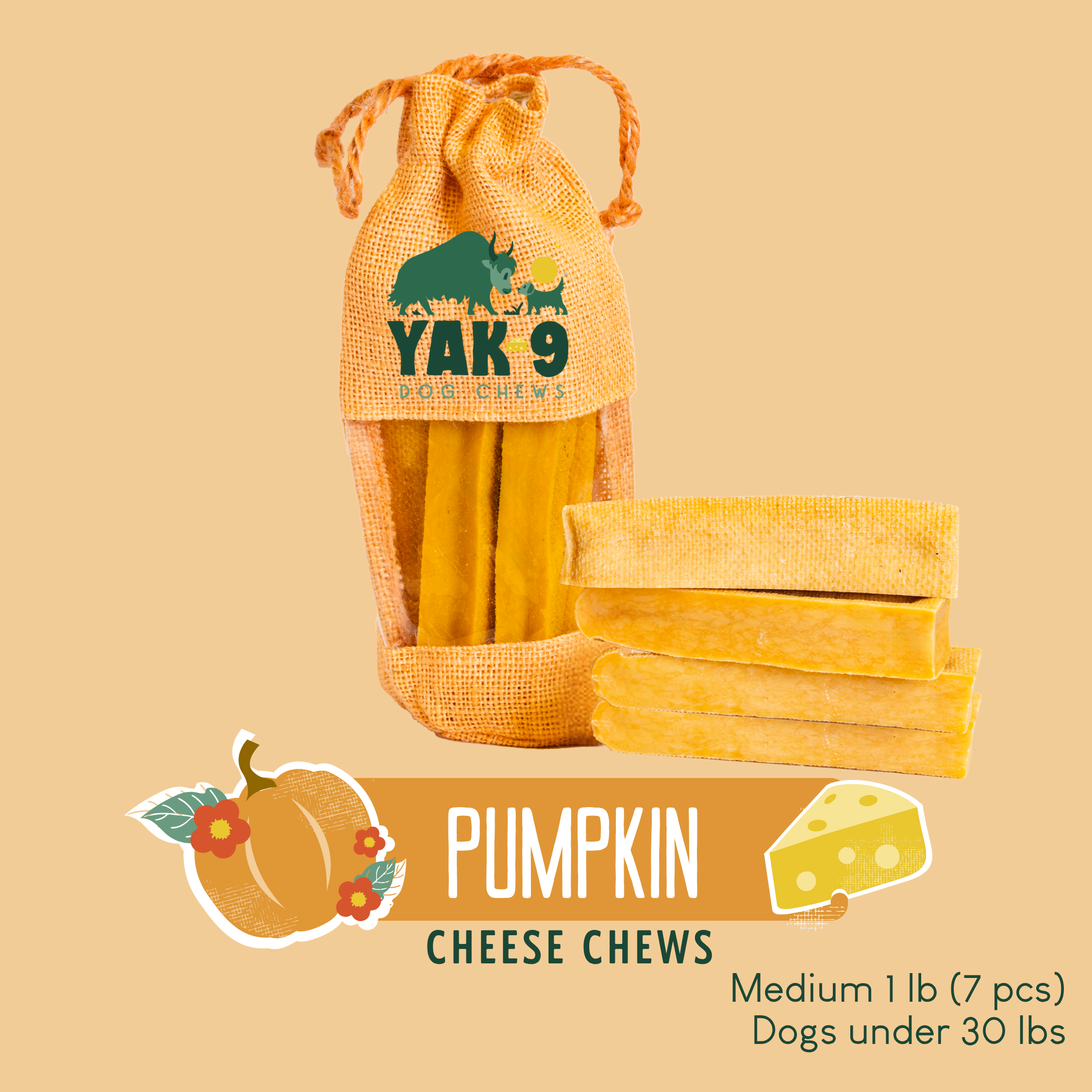 Yak9 Pumpkin Yay Yak Cheese Dog Chew – Long-Lasting Himalayan Yak Milk Chew with Organic Pumpkin