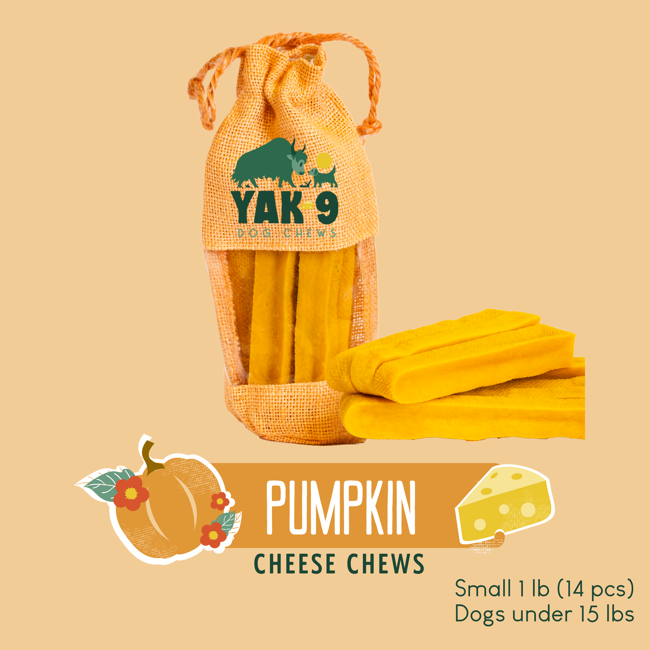 Yak9 Pumpkin Yay Yak Cheese Dog Chew – Long-Lasting Himalayan Yak Milk Chew with Organic Pumpkin