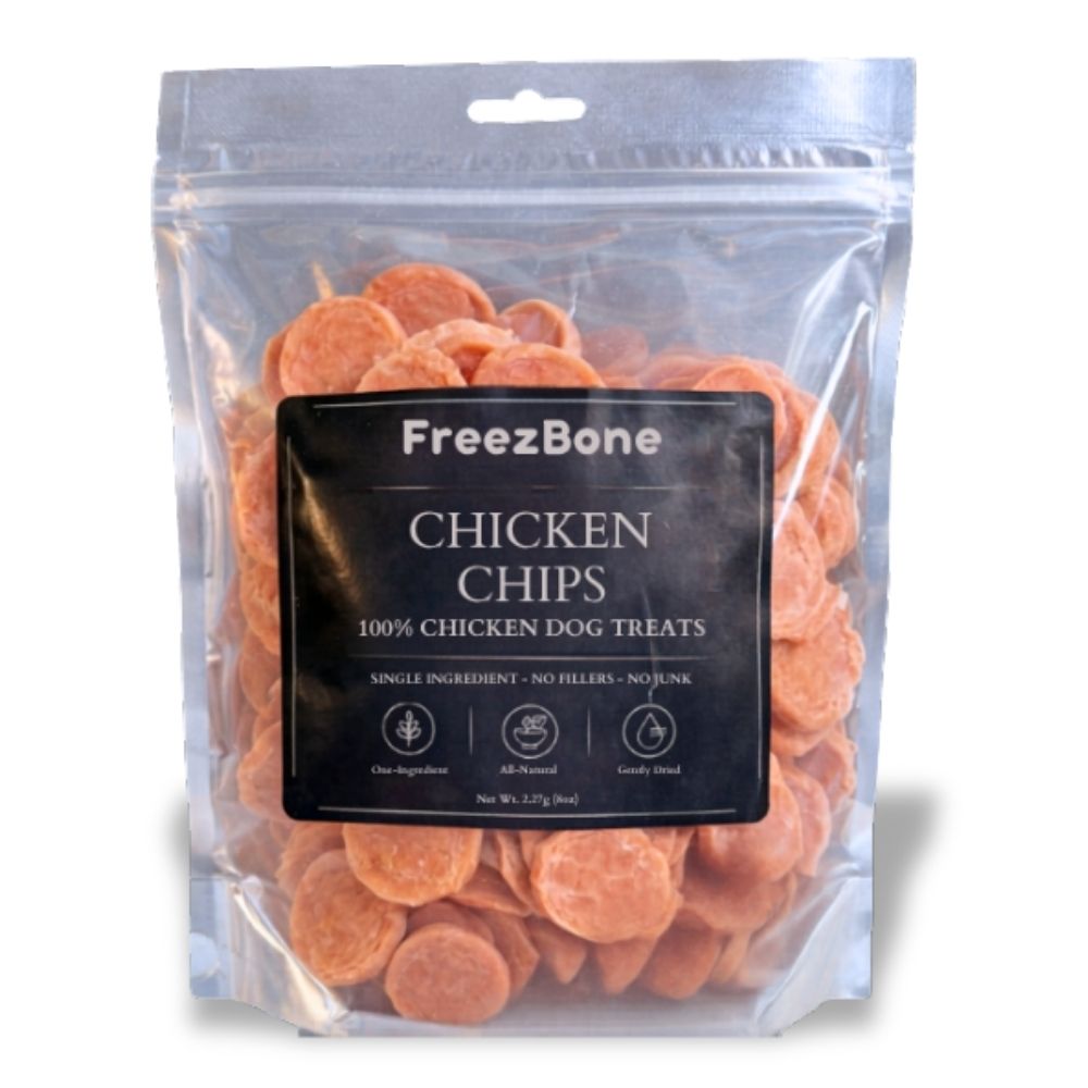 FreezeBone Chicken Chips Dog Treats – Single Ingredient High-Protein Treats (8oz Value Size)