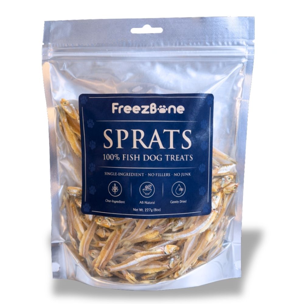 FreezeBone Sprats Dog Treats – Single Ingredient High-Protein Fish Treats (8oz Value Size)