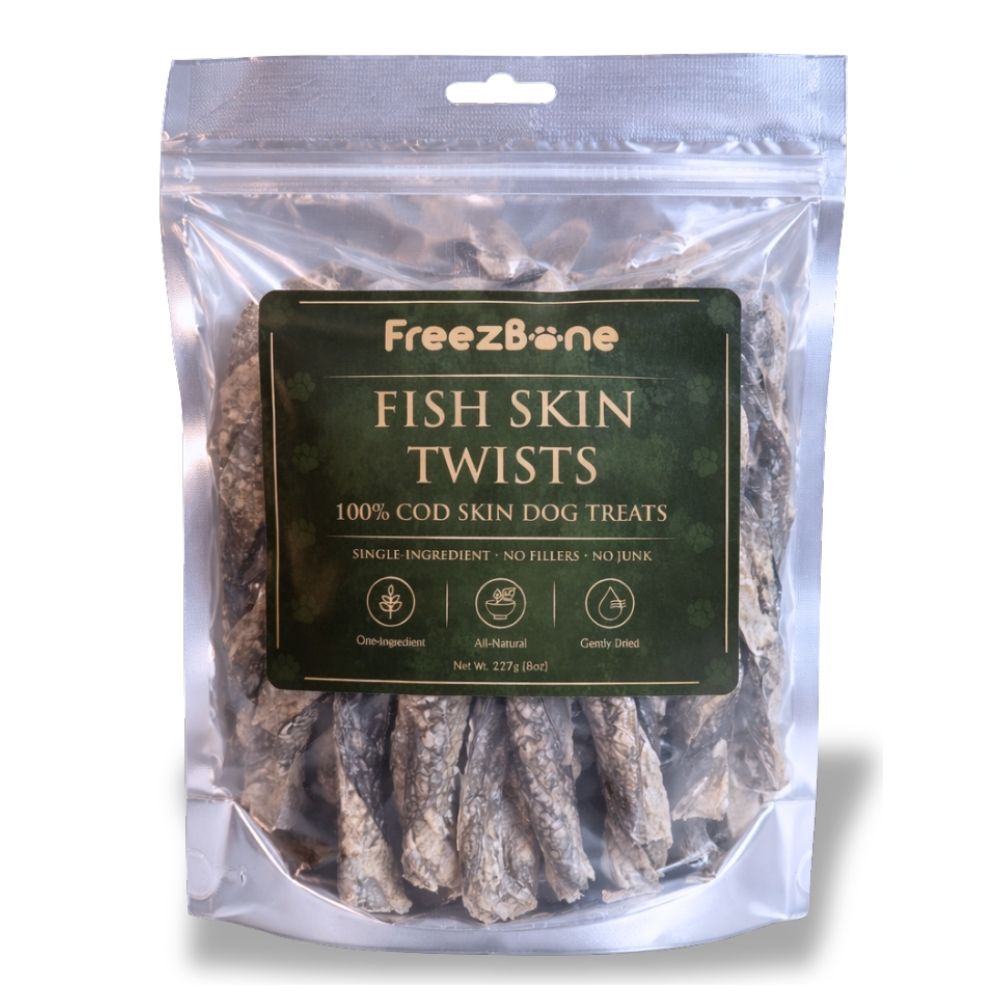 FreezeBone Cod Skin Dog Treats – Single Ingredient Omega-3 Rich Fish Chews(Value Size 8 oz)