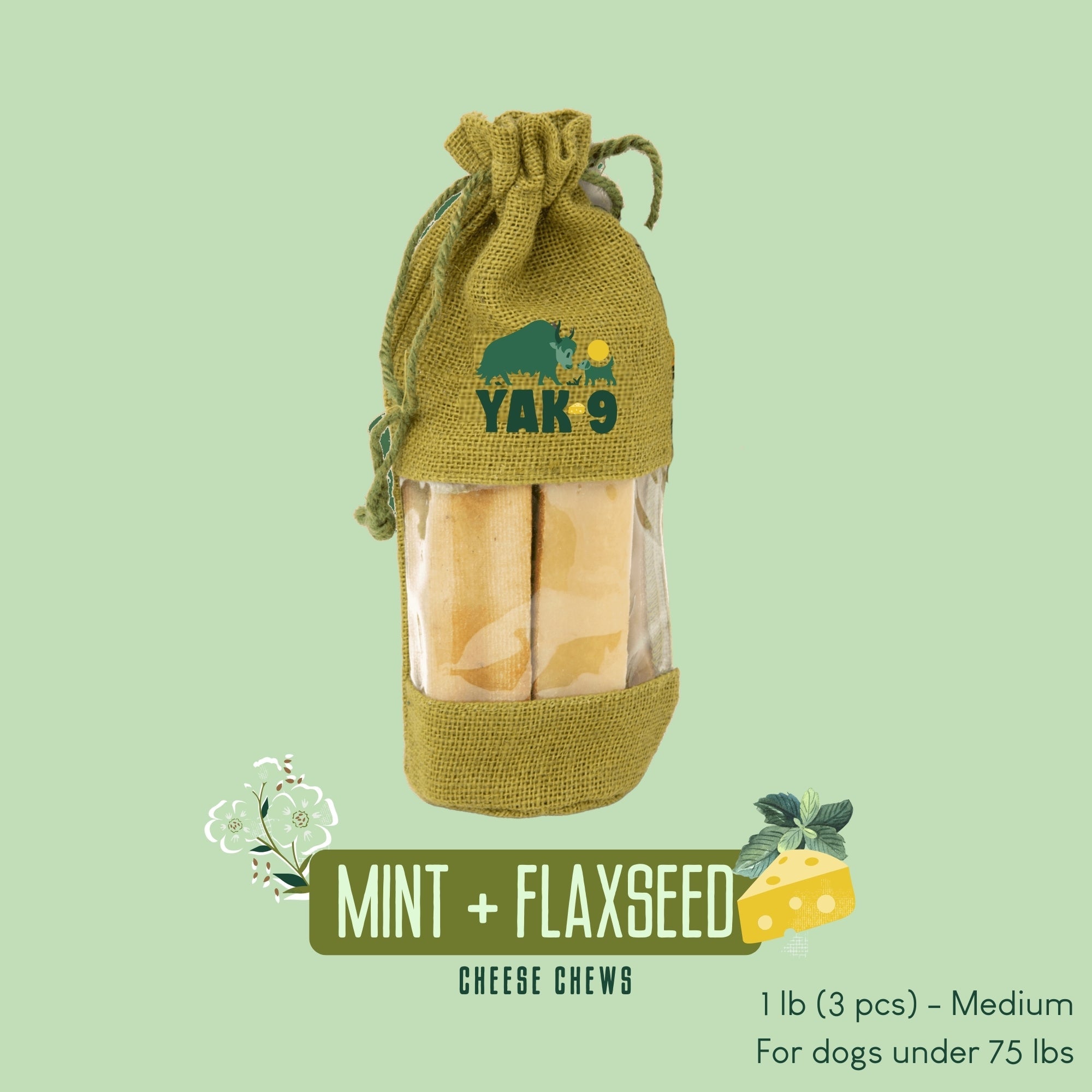 Yak9 Flaxseed & Mint Yak Cheese Dog Chews – Long-Lasting Natural Chews for Digestion & Fresh Breath