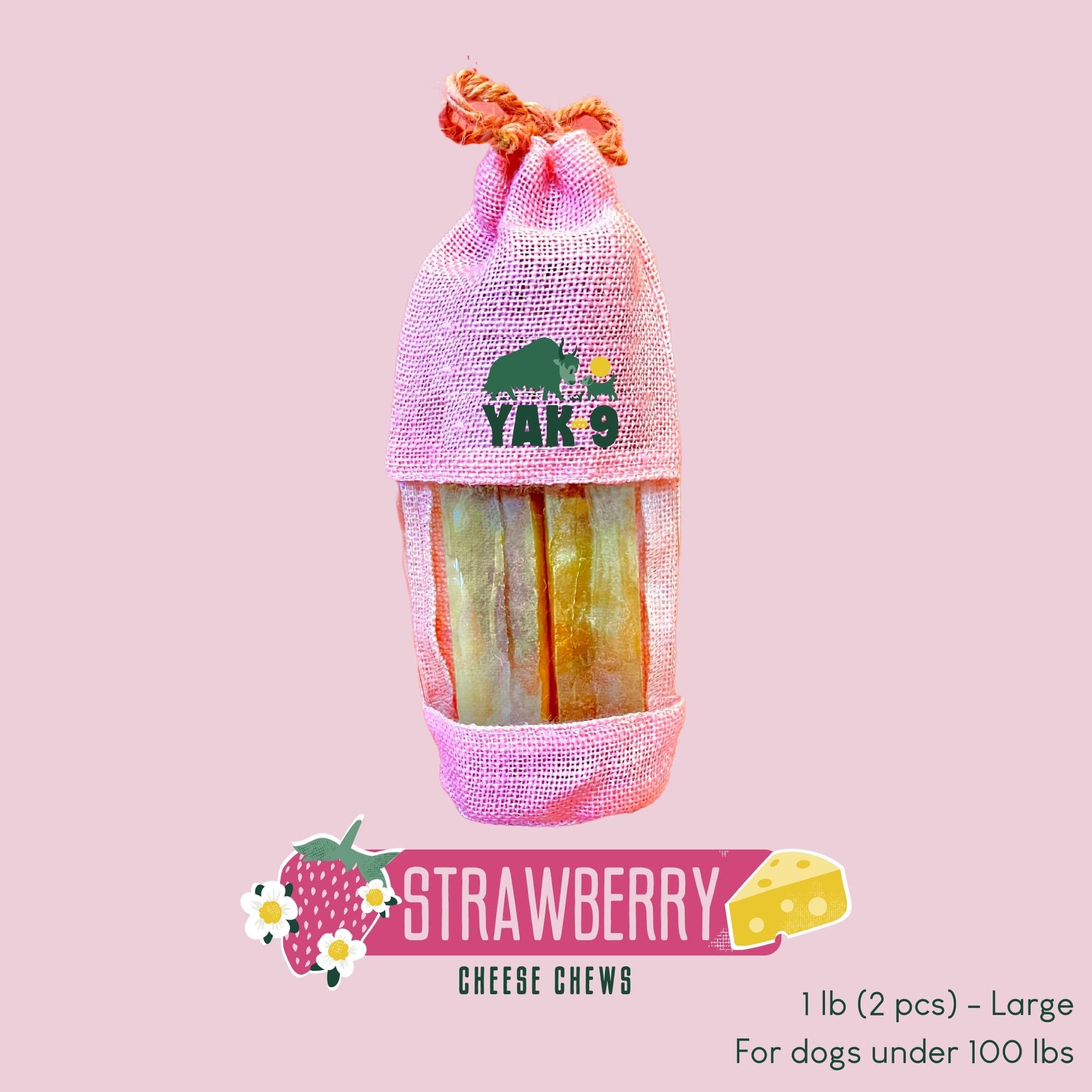Yak9 Strawberry Yak Cheese Dog Chews – Long-Lasting Natural Chews for Immune & Skin Health