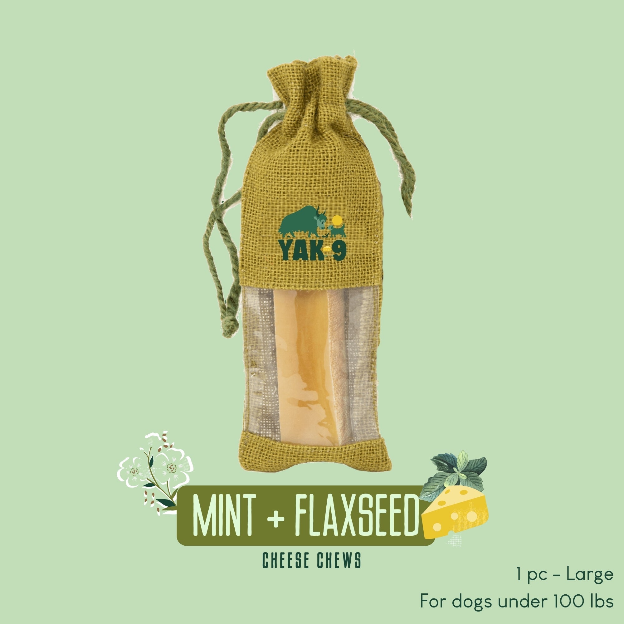 Yak9 Flaxseed & Mint Yak Cheese Dog Chews – Long-Lasting Natural Chews for Digestion & Fresh Breath