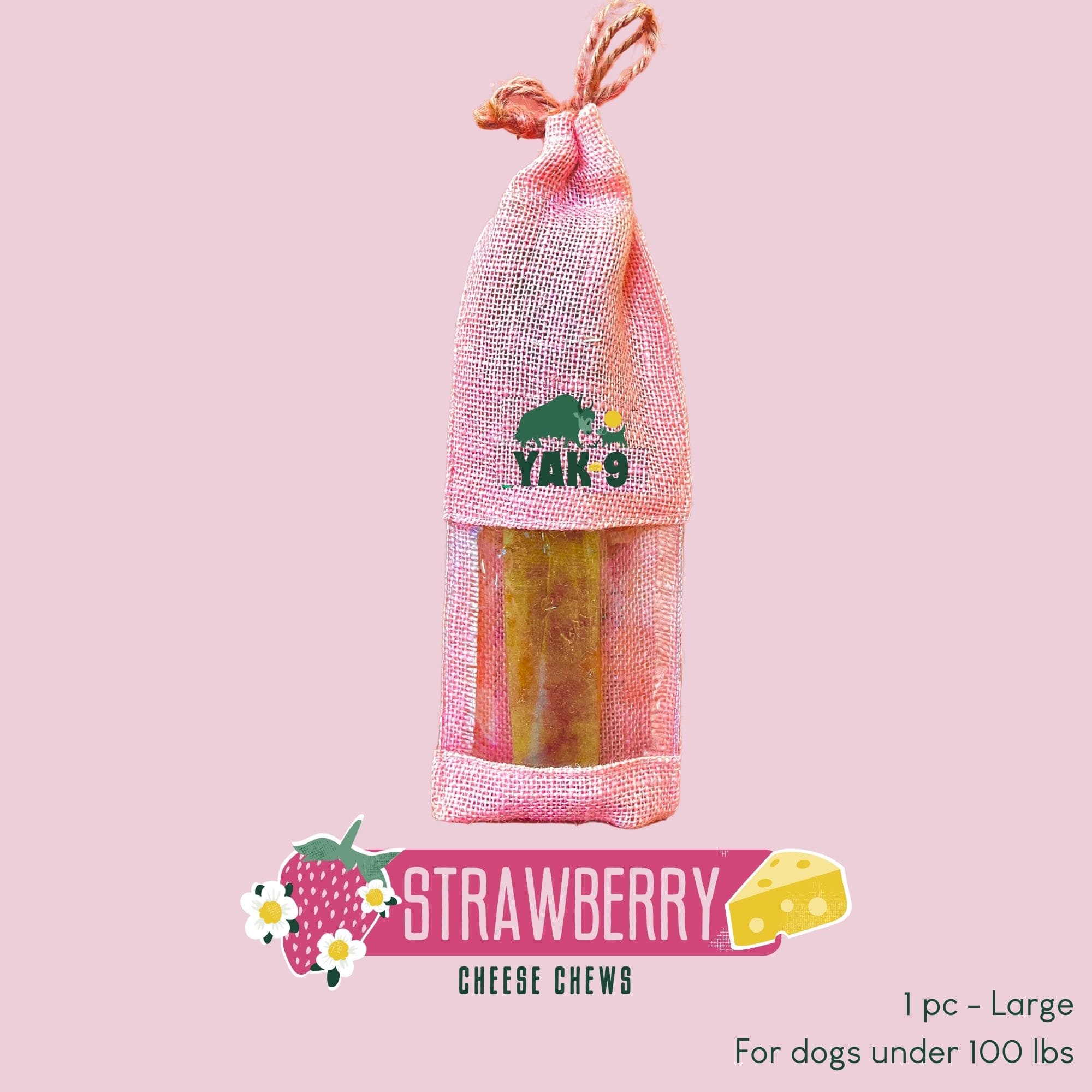 Yak9 Strawberry Yak Cheese Dog Chews – Long-Lasting Natural Chews for Immune & Skin Health