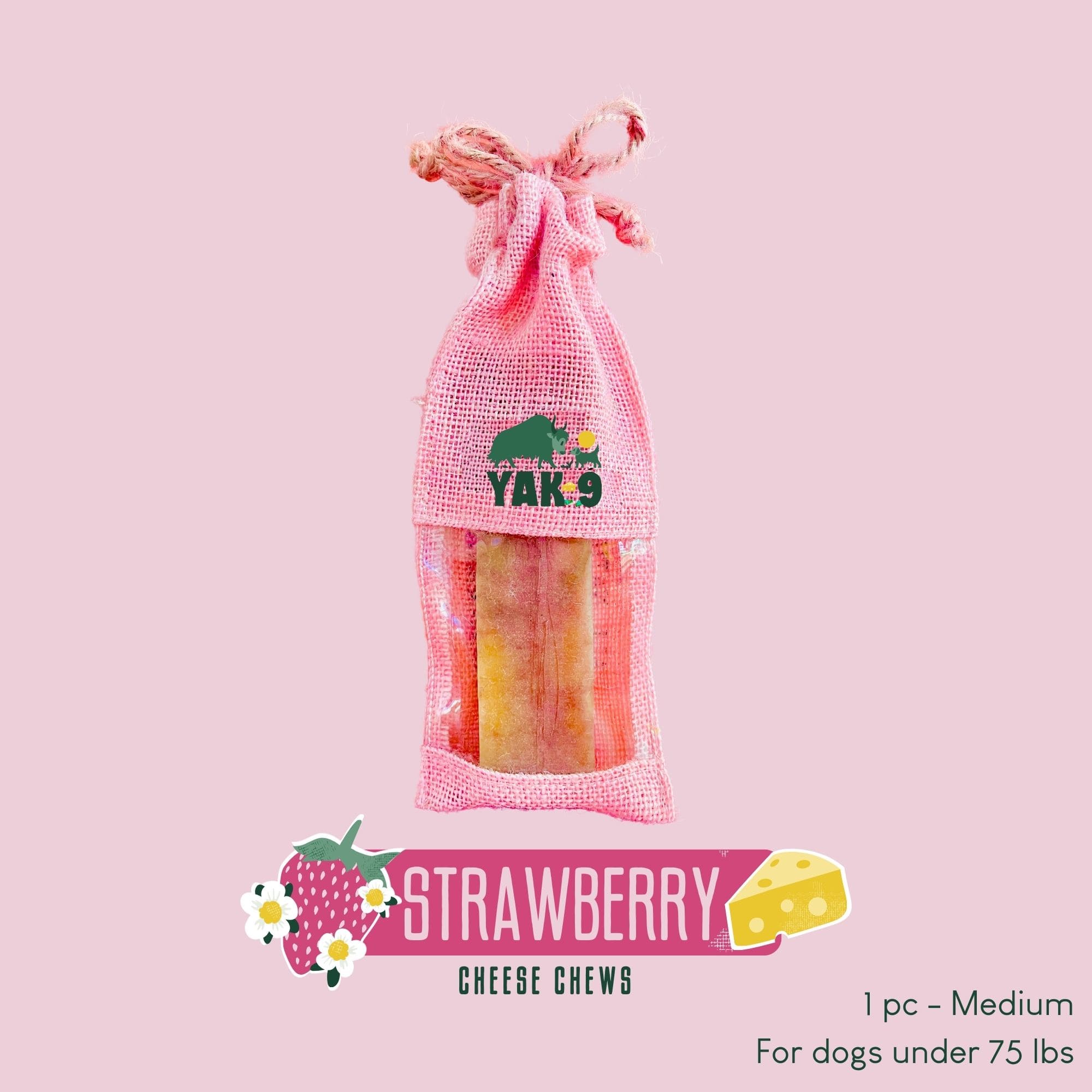 Yak9 Strawberry Yak Cheese Dog Chews – Long-Lasting Natural Chews for Immune & Skin Health
