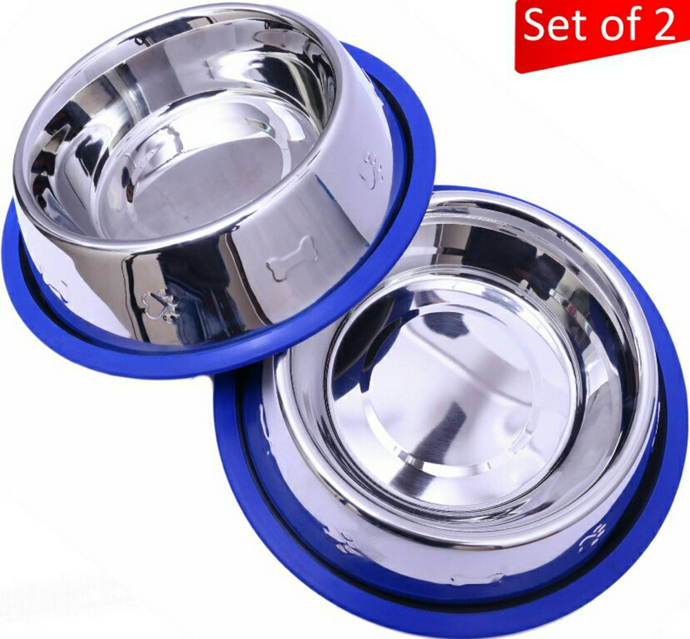 2-in-1 Stainless Steel Dog Bowls with Non-Skid Silicone Base – Rust-Resistant, Easy to Clean & Bacteria-Resistant Pet Feeding Set