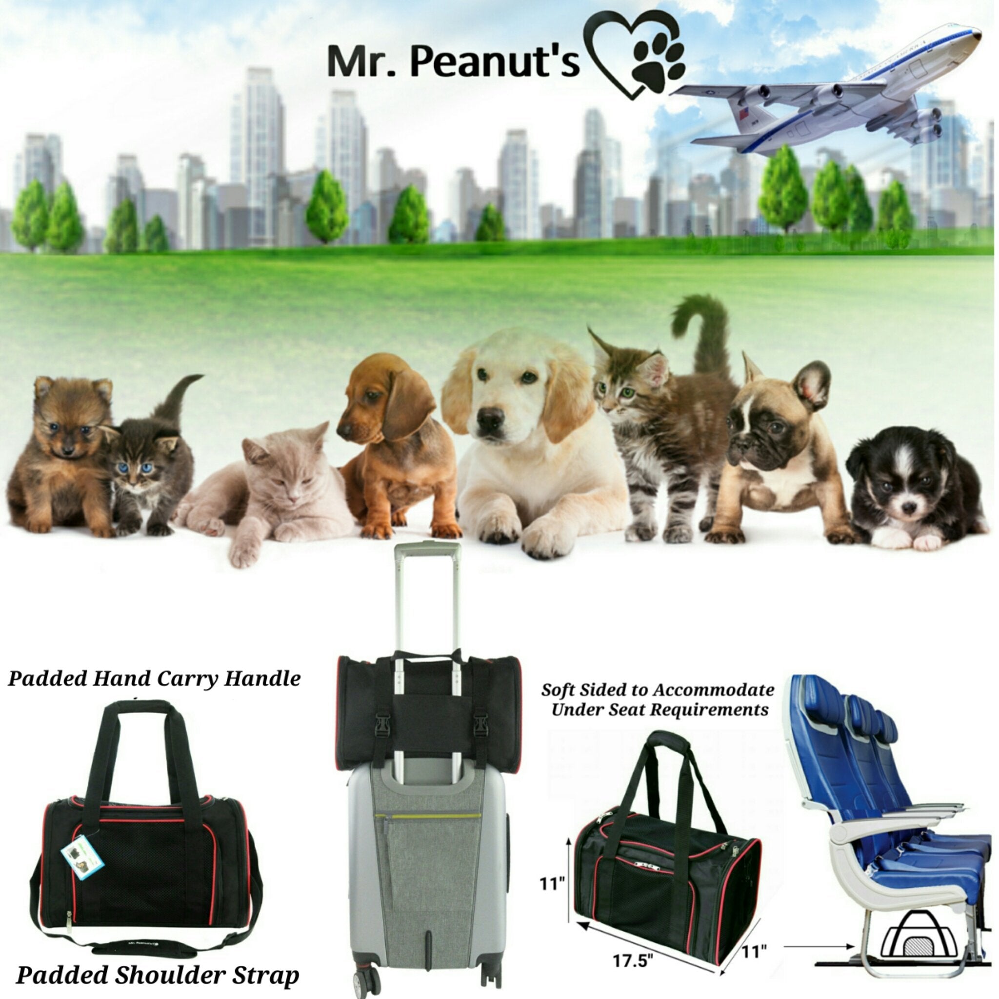 Mr. Peanut’s Silver Series Soft-Sided Pet Carrier – Airline Approved Travel Bag for Small Dogs & Cats