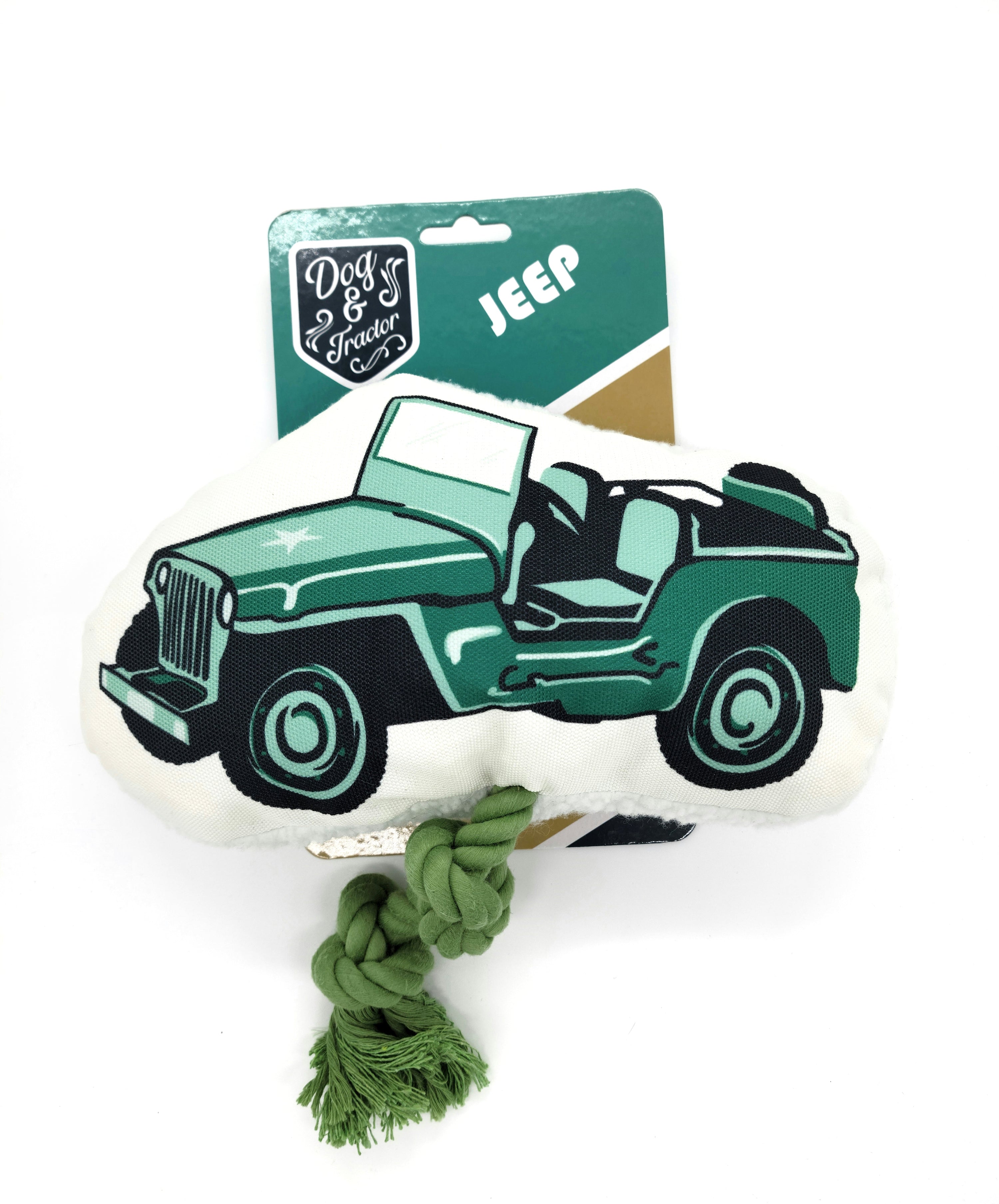 Country Living Retro Army Jeep Dog Toy – Plush Jeep with Squeaker, Crinkle Paper & Tug Rope