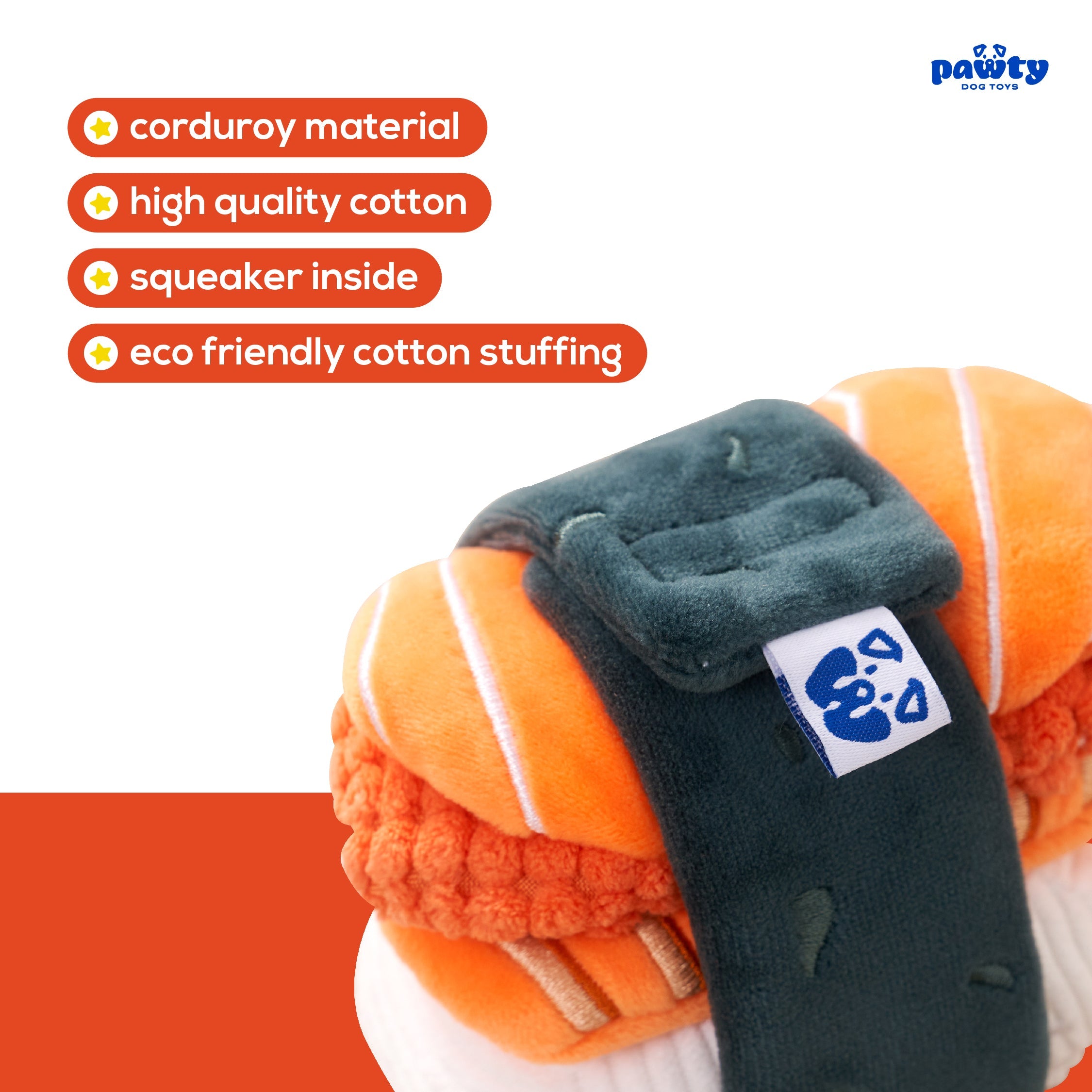 PAWTY Sushi Dog Toy Set – Plush Sushi-Shaped Toys for Fetch, Cuddle & Play