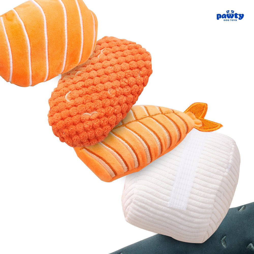 PAWTY Sushi Dog Toy Set – Plush Sushi-Shaped Toys for Fetch, Cuddle & Play