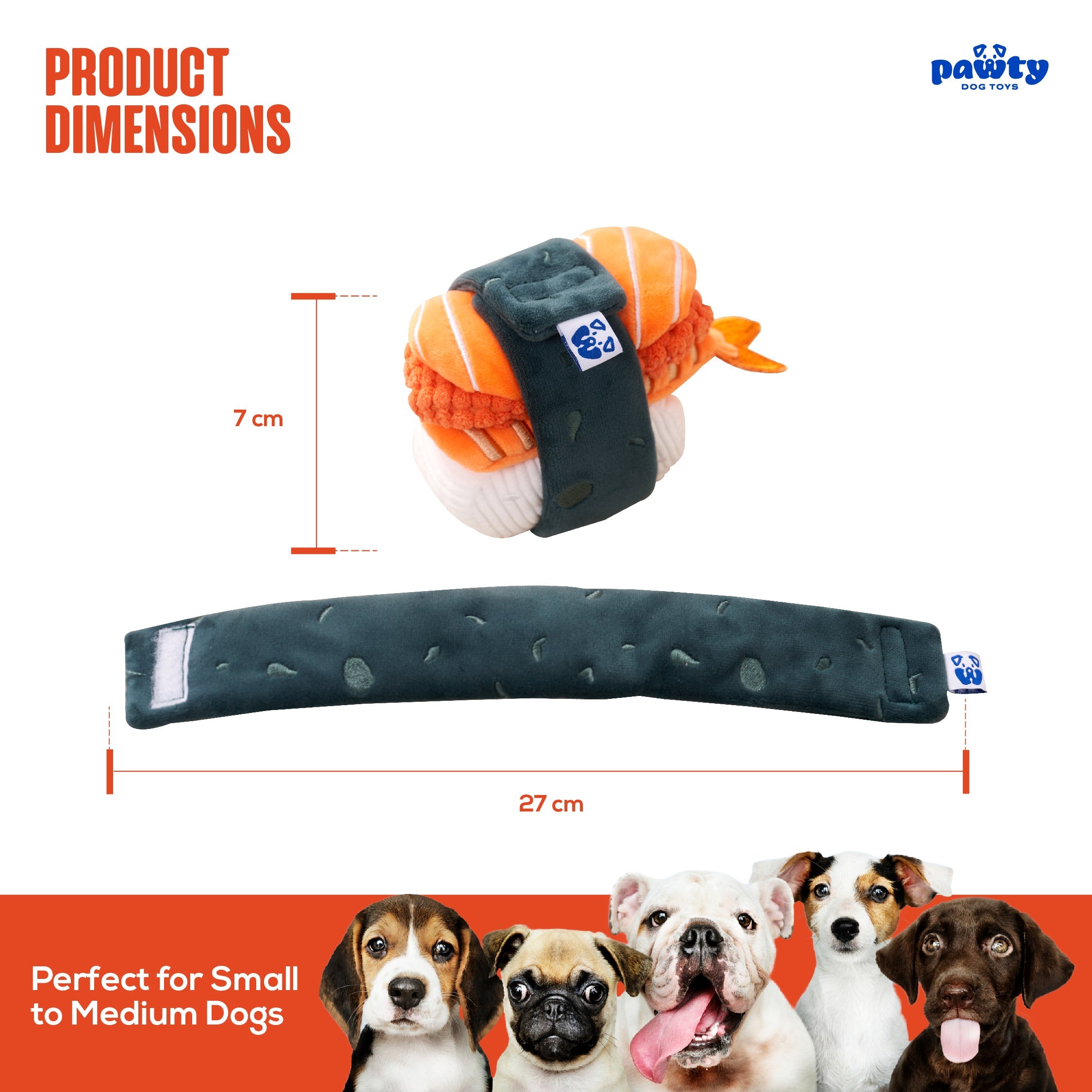 PAWTY Sushi Dog Toy Set – Plush Sushi-Shaped Toys for Fetch, Cuddle & Play