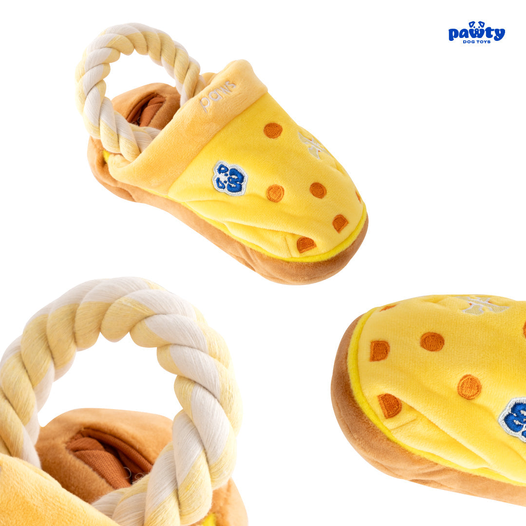 PAWTY Sandals Interactive Dog Toy – Plush Snuffle Shoe with Tug Rope & Squeaker